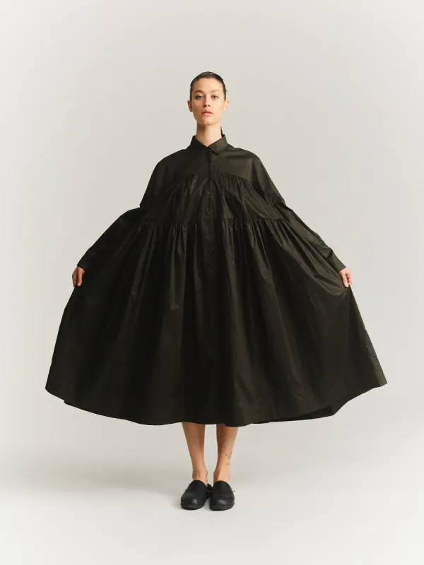 SQUARE  DRESS- LACQED - DARK KHAKI made by Casey Casey