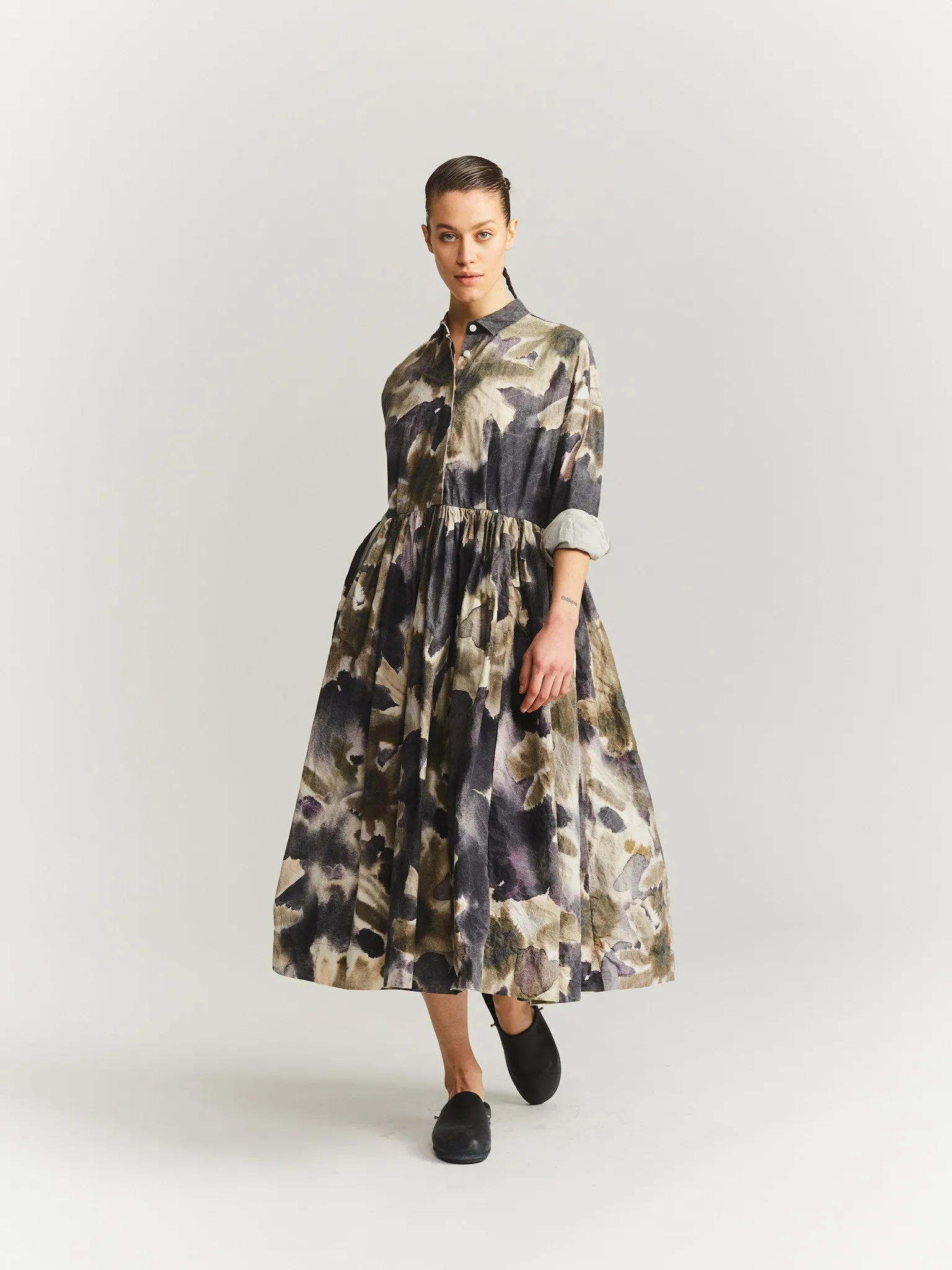 STEPHANIE DRESS - PRINT BLOTCH - KHAKI sold by Casey Casey Womens