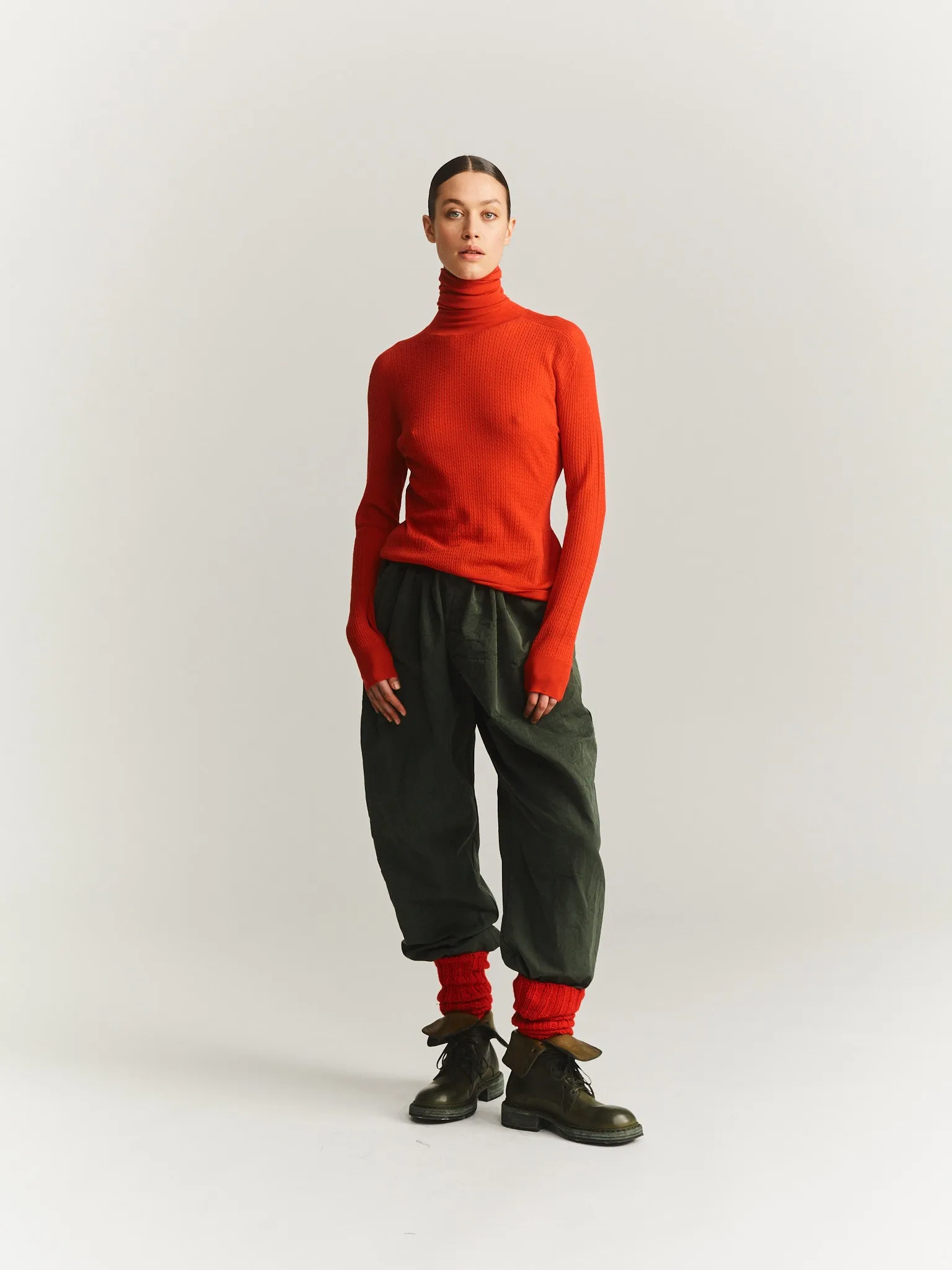 ULTRAFINE CABLE STITCH TURTLENECK - RED sold by Casey Casey