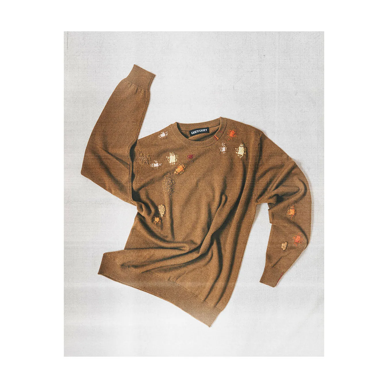 EMBROIDED ROUND NECK SWEATER - CAMEL sold by Casey Casey