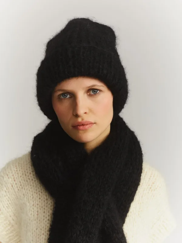 BEANIE  - MOHAIR - BLACK sold by Casey Casey Womens