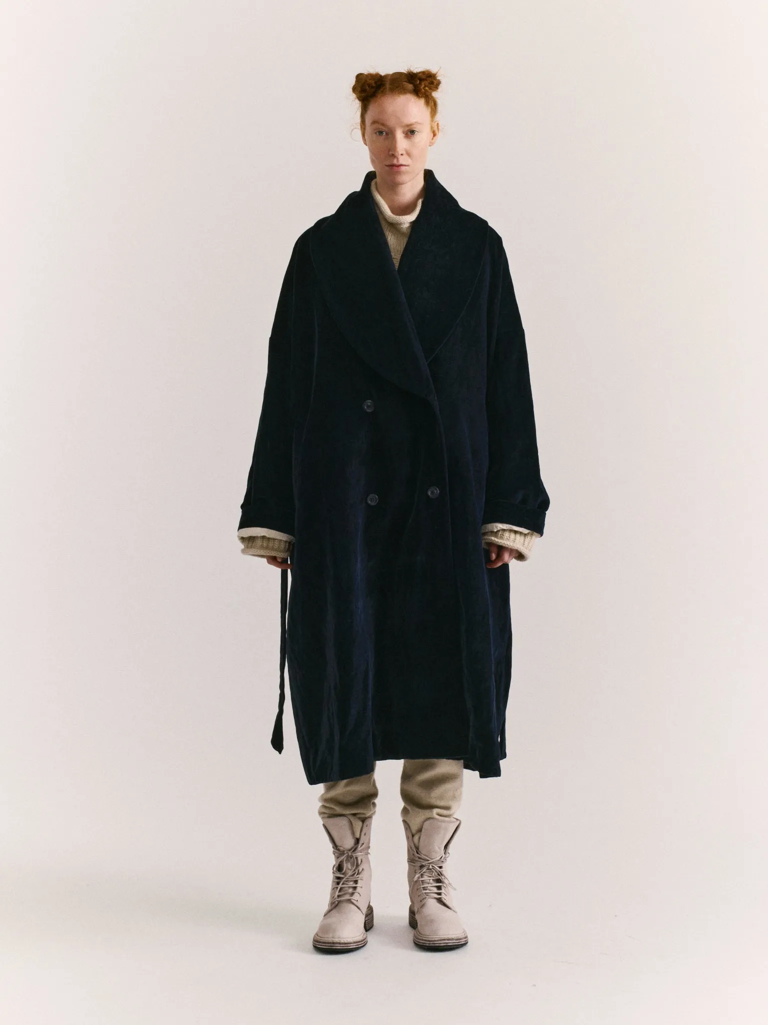 GREAT COAT - MID VELVET - NAVY sold by Casey Casey