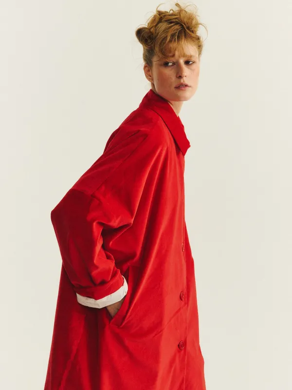 BIG BLOBBY COAT - VELVET - RED made by Casey Casey