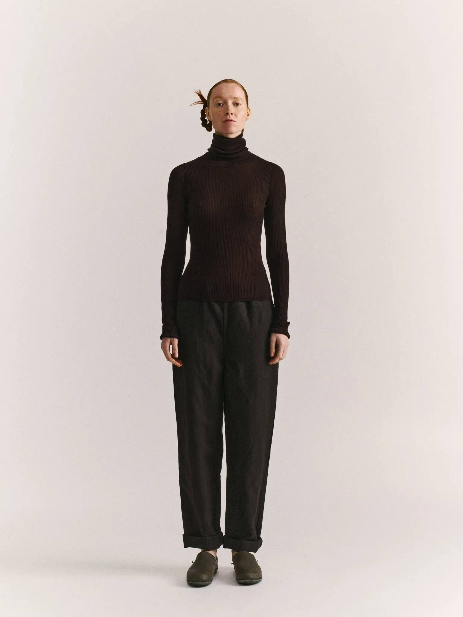 RIB TURTLENECK - RIB LIGHT WOOL 1 - DARK BROWN sold by Casey Casey Womens