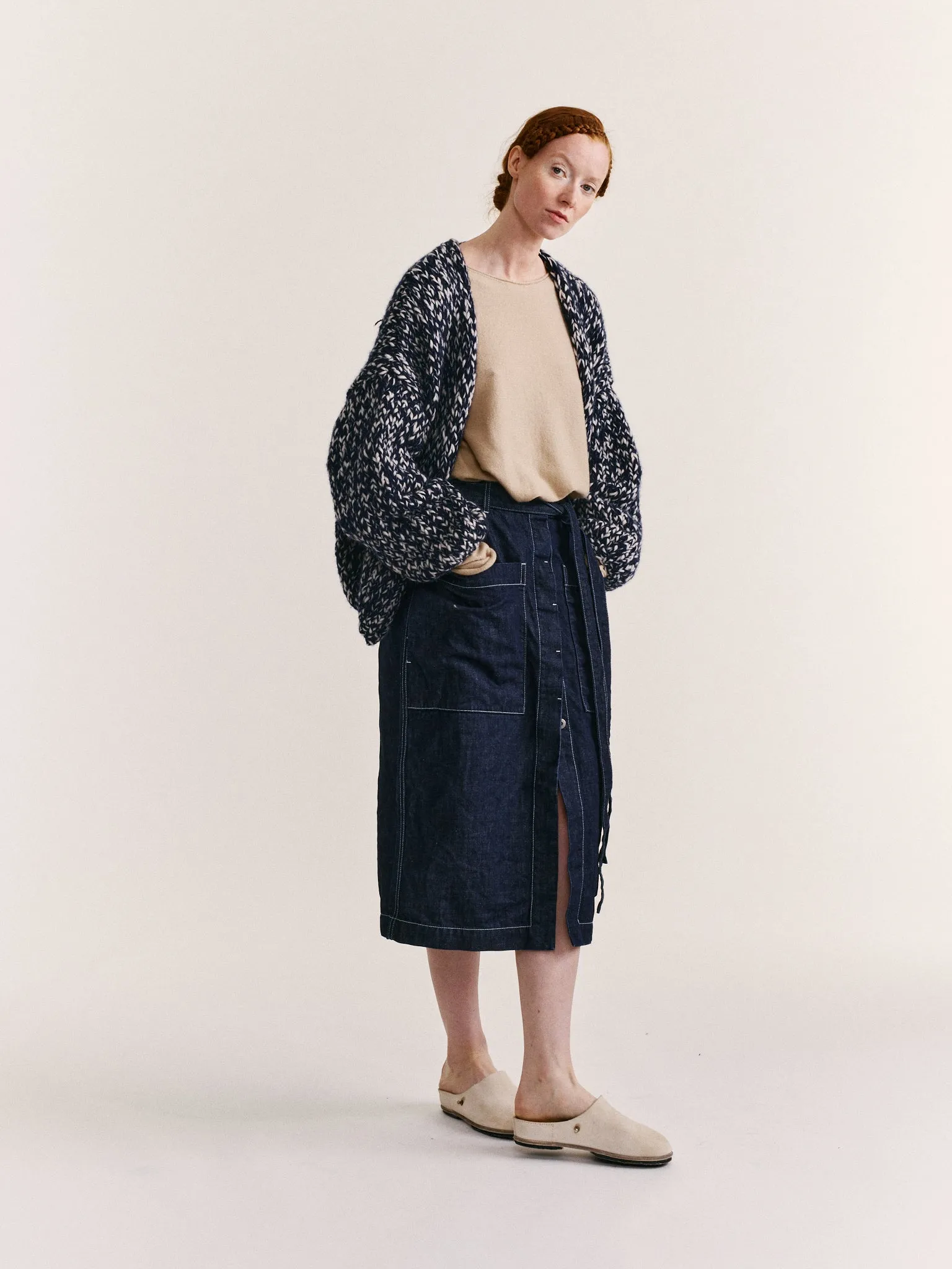 SHORT CARDIGAN - SOFTY MARLED - NIGHT/WHITE sold by Casey Casey Womens