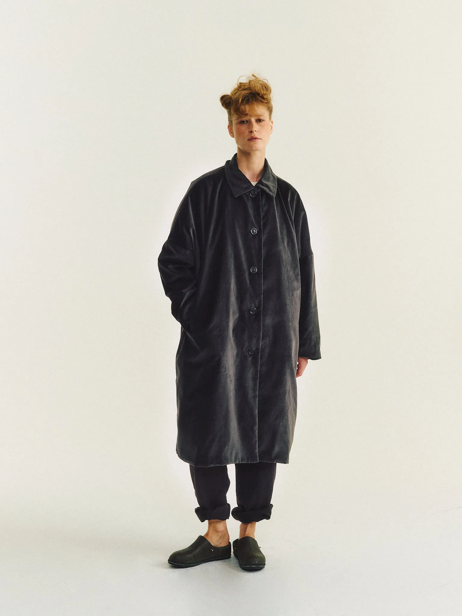 BIG BLOBBY COAT - VELVET - DARK GREY sold by Casey Casey Womens