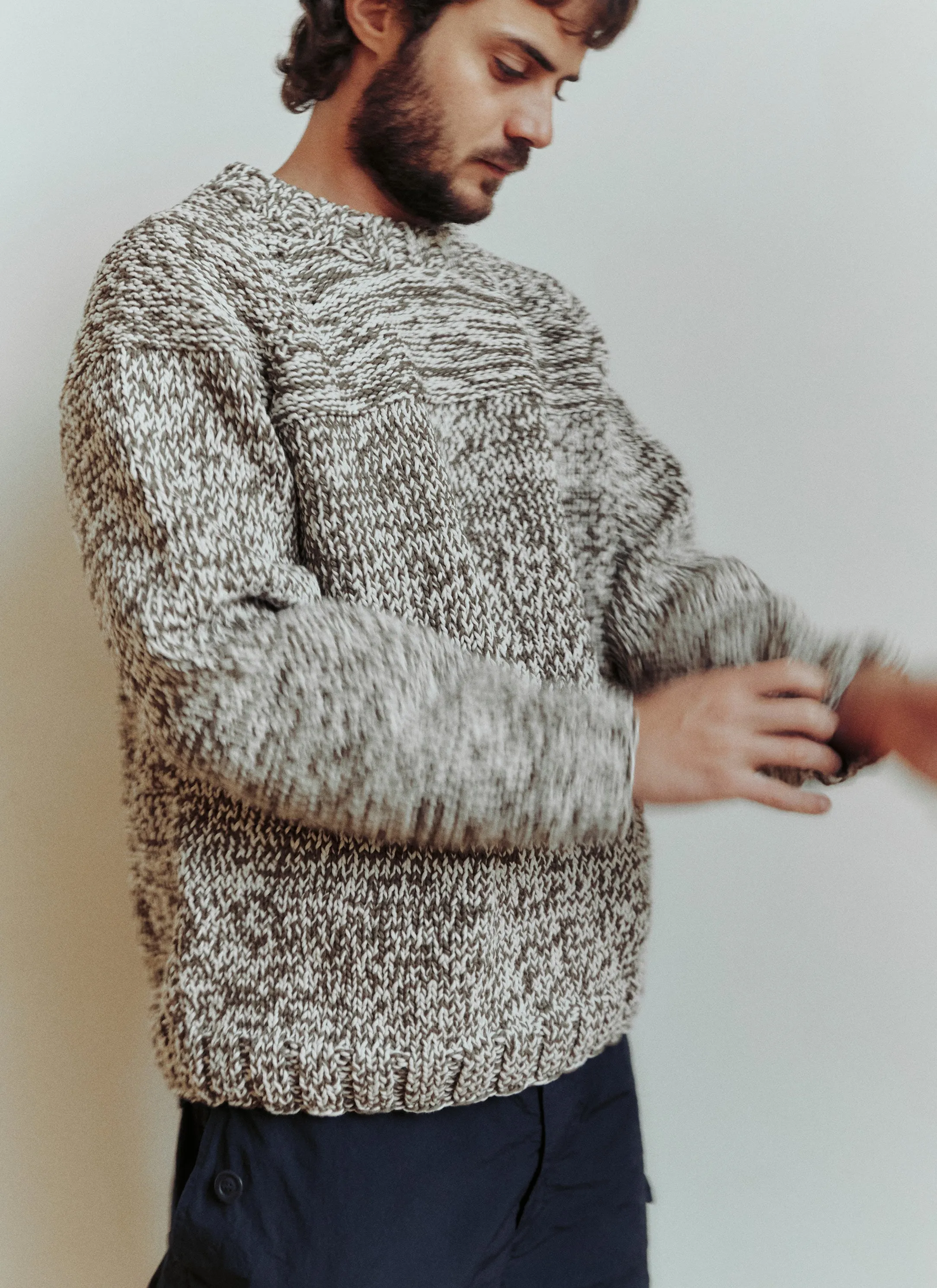 MIX STITCH JUMPER - KHAKI/CHALK sold by Casey Casey Womens