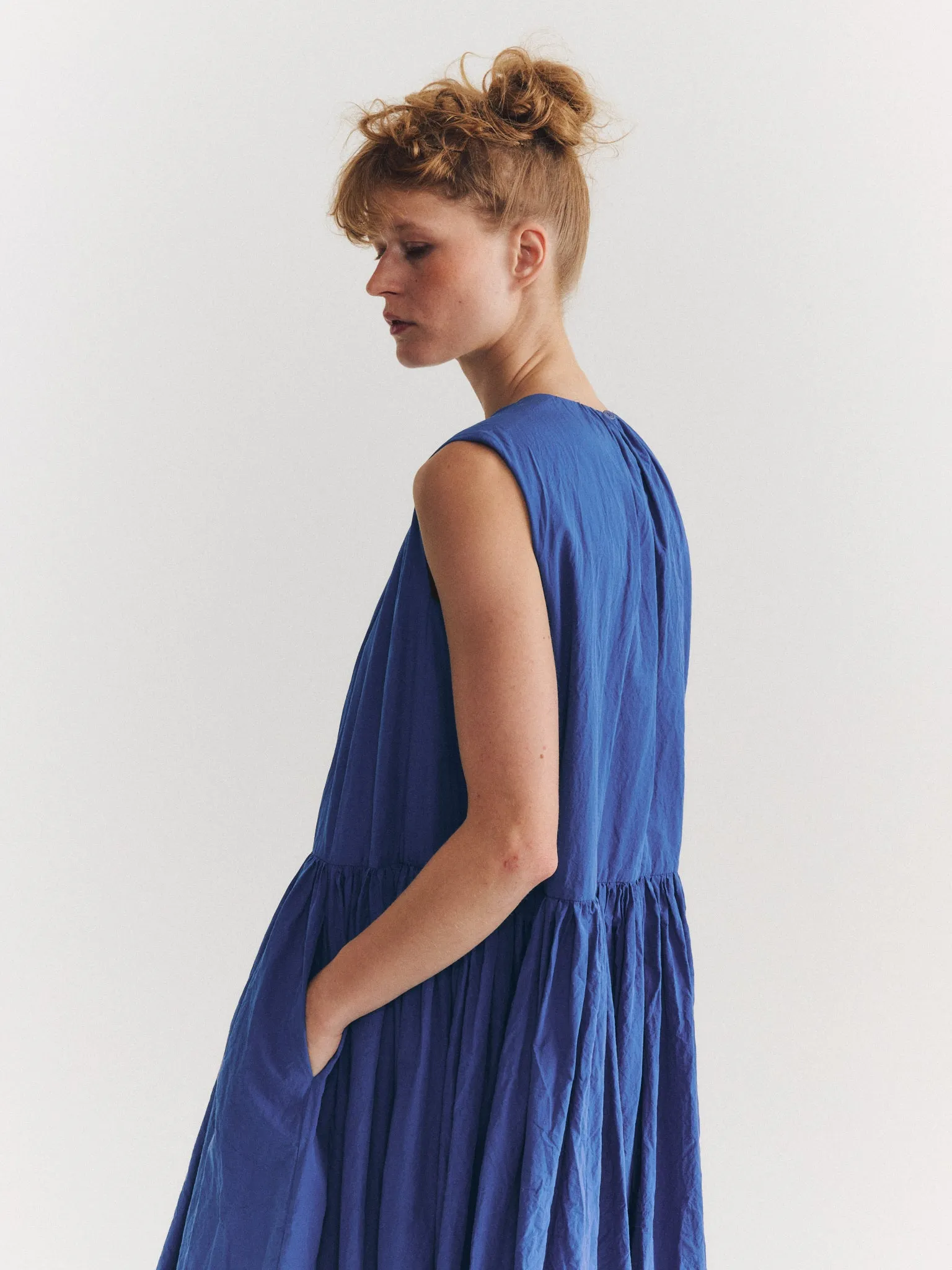 POMME RUCHEE DRESS - CHALK POPLIN - M BLUE sold by Casey Casey product image thumbnail 5