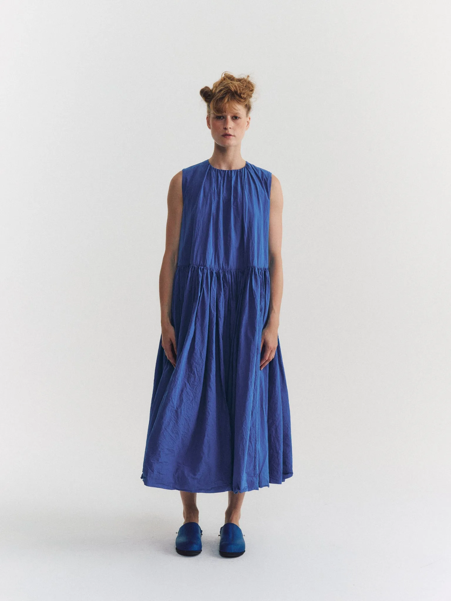 POMME RUCHEE DRESS - CHALK POPLIN - M BLUE sold by Casey Casey product image thumbnail 2