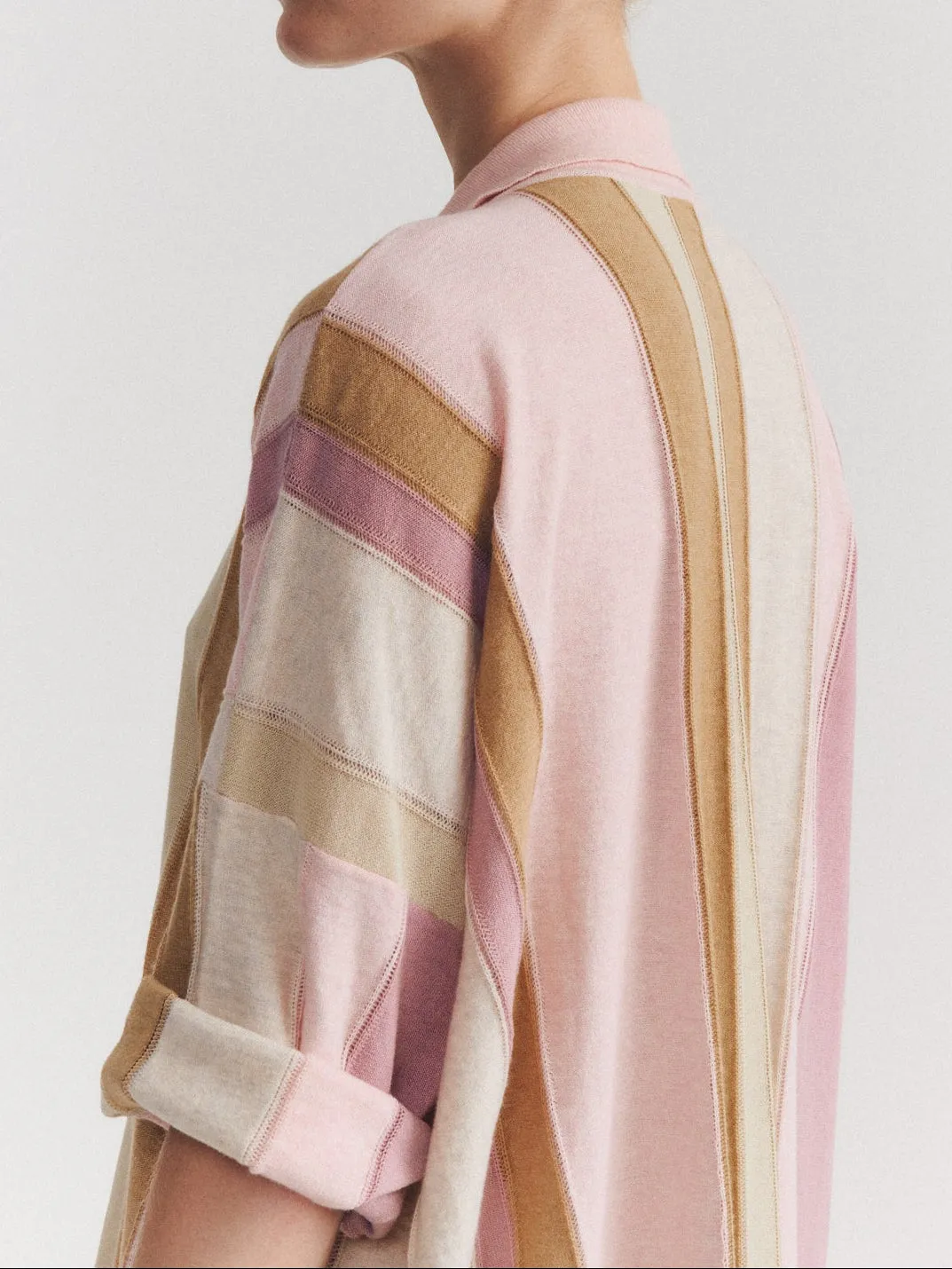 SHIRT - STRIPE PATCHWORK - PINK/BEIGE STRIPES sold by Casey Casey