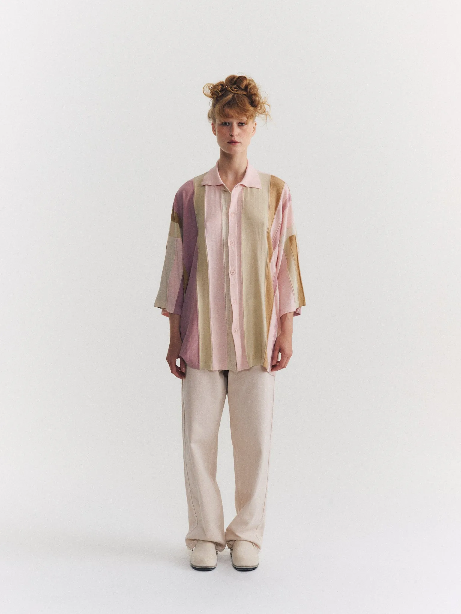 SHIRT - STRIPE PATCHWORK - PINK/BEIGE STRIPES sold by Casey Casey product image thumbnail 3