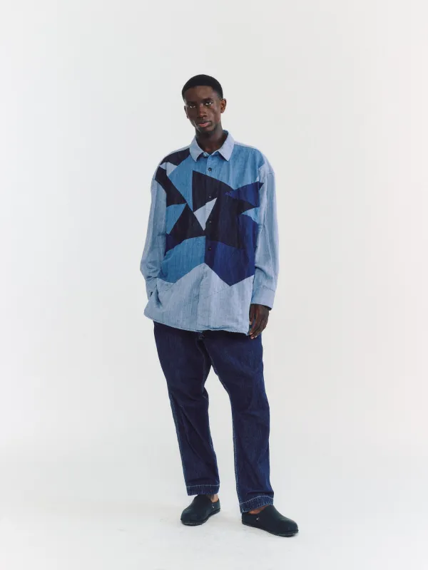 HAMNET FLOWER SHIRT -MIX FABRIC - LIGHT INDIGO made by Casey Casey