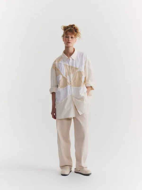 HAMNET FLOWER PATCHWORK SHIRT - MIX FABRIC - WHITE made by Casey Casey