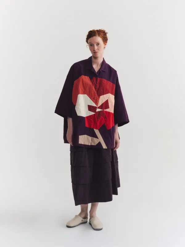 APRIL FLOWER PATCHWORK SHIRT -MIX FABRIC - BLACKBERRY made by Casey Casey