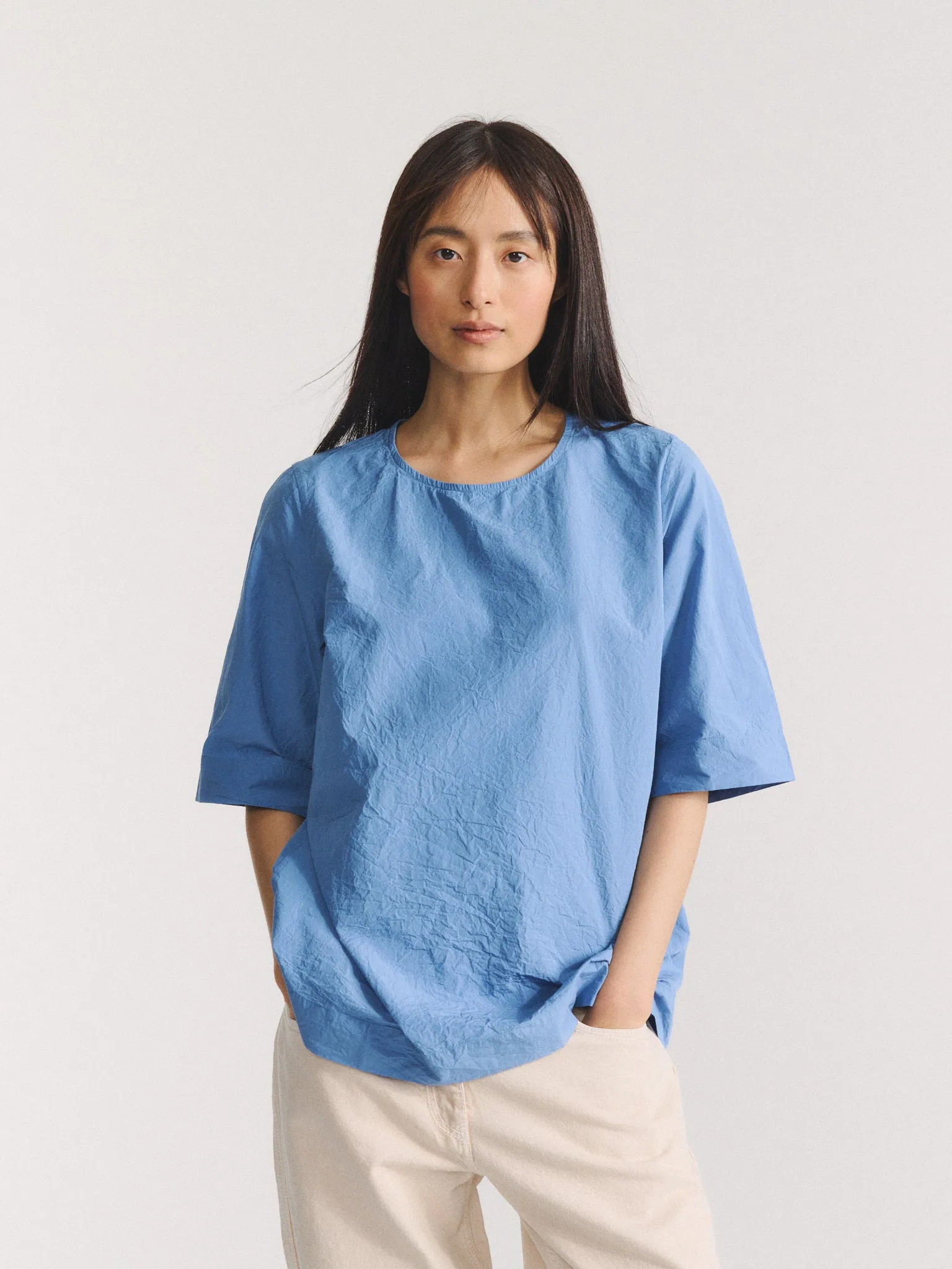 SIMPLE TOP - CHALK POPLIN - L BLUE sold by Casey Casey