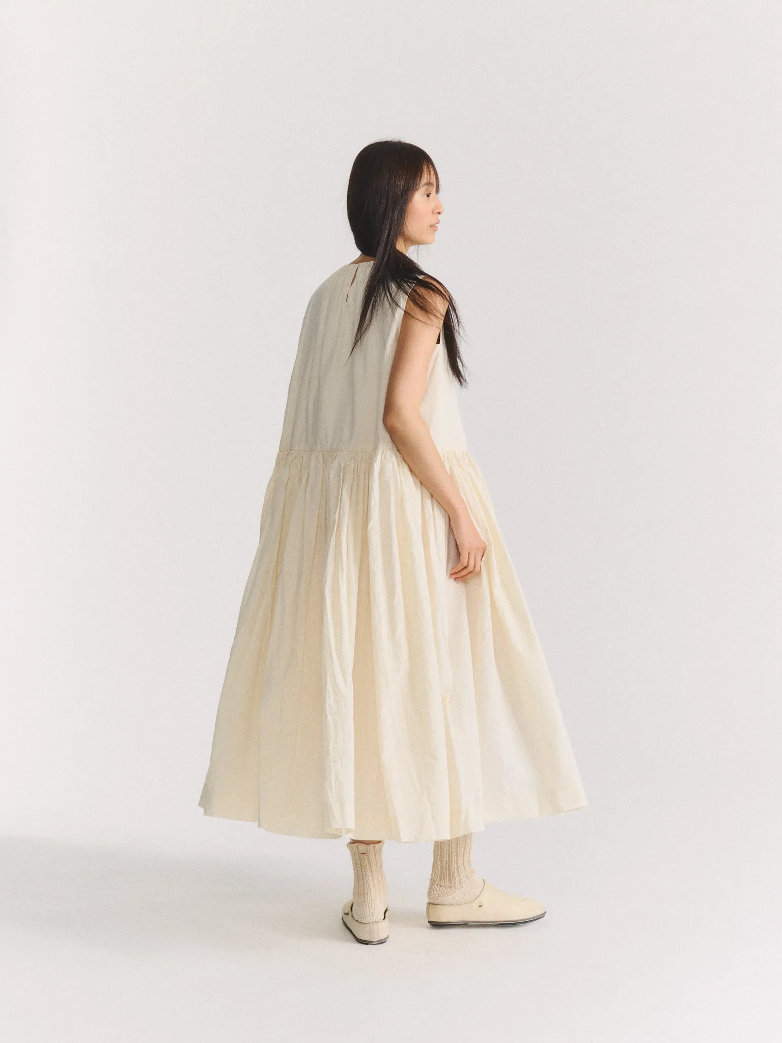 POMME RUCHEE DRESS - CHALK POPLIN - OFF WHITE sold by Casey Casey product image thumbnail 5