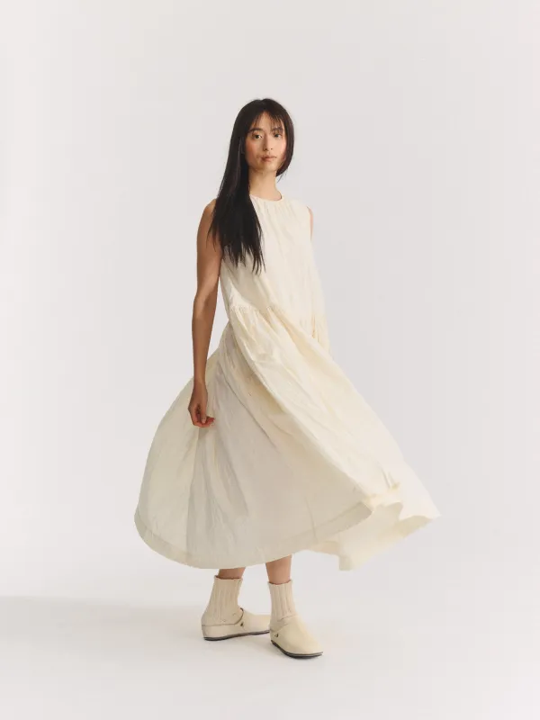 POMME RUCHEE DRESS - CHALK POPLIN - OFF WHITE made by Casey Casey