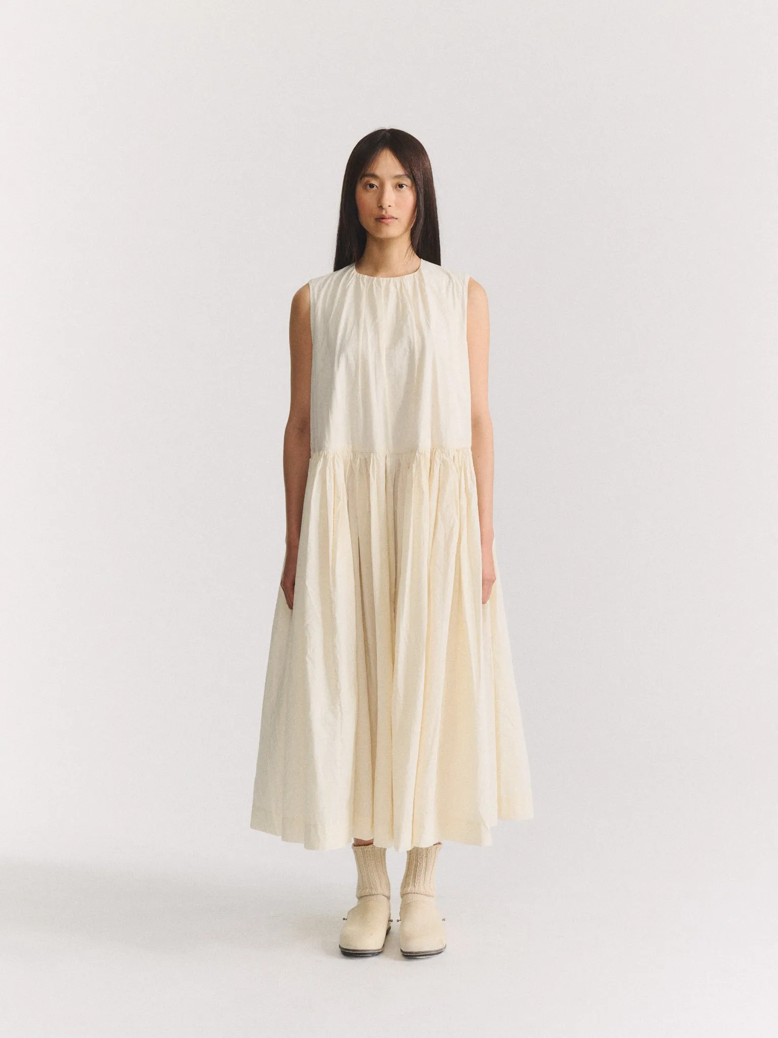 POMME RUCHEE DRESS - CHALK POPLIN - OFF WHITE sold by Casey Casey product image thumbnail 2