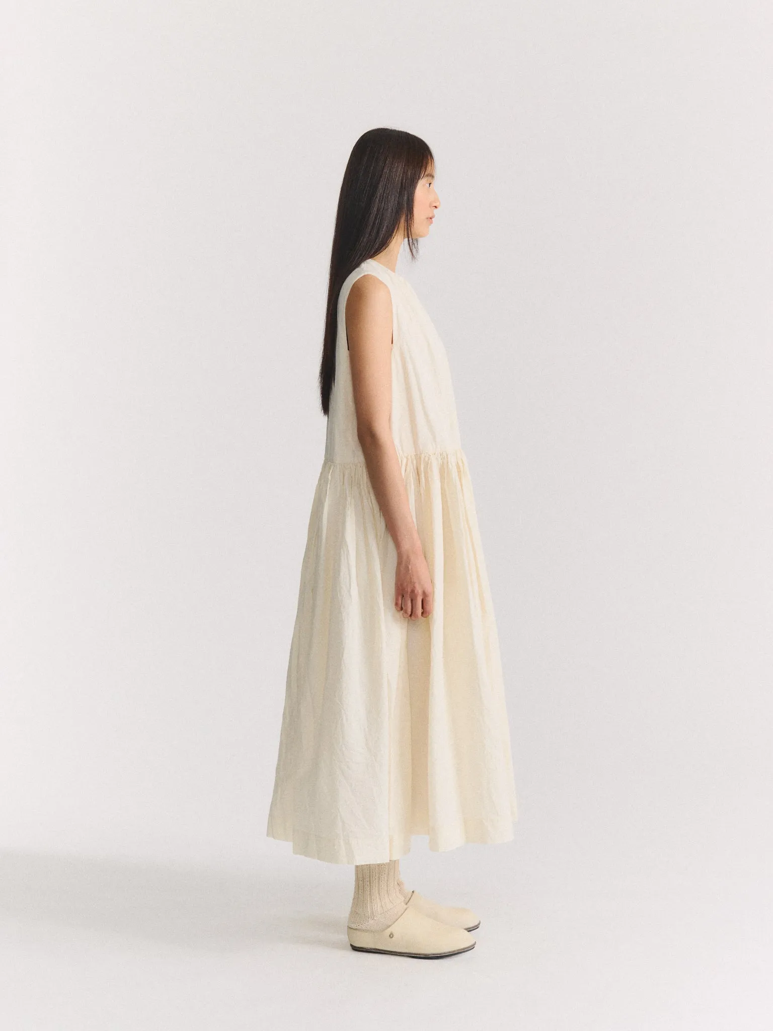 POMME RUCHEE DRESS - CHALK POPLIN - OFF WHITE sold by Casey Casey product image thumbnail 3