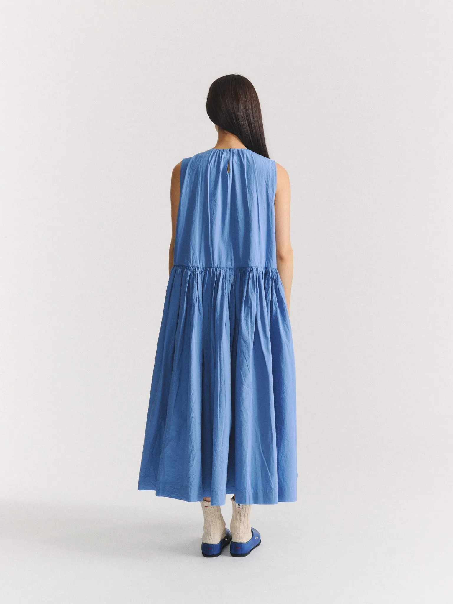 POMME RUCHEE DRESS - CHALK POPLIN - L BLUE sold by Casey Casey product image thumbnail 4