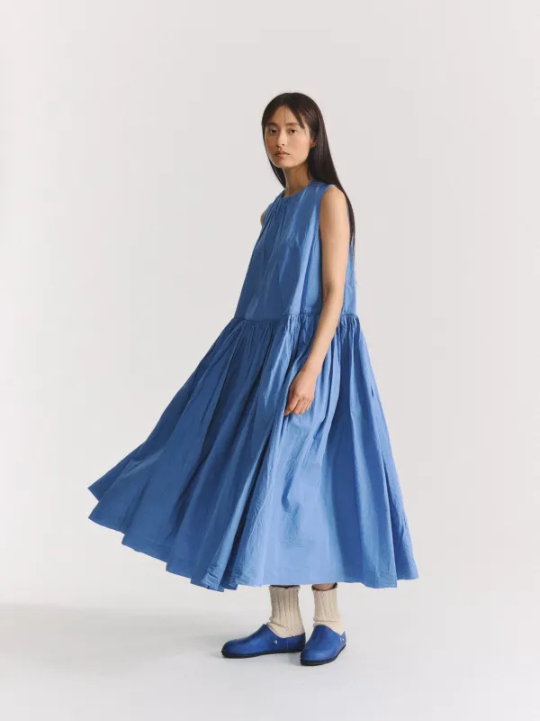 POMME RUCHEE DRESS - CHALK POPLIN - L BLUE made by Casey Casey