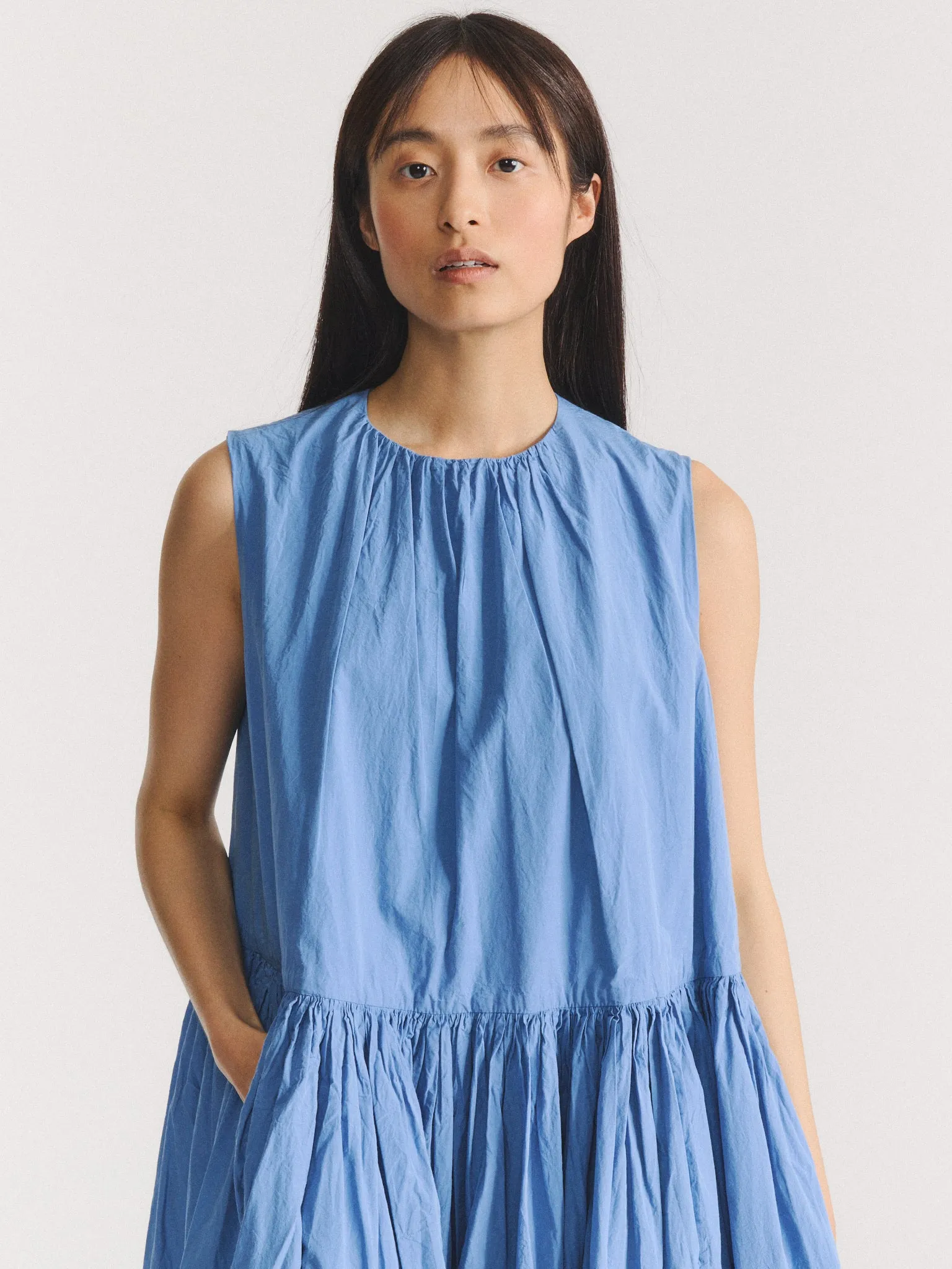 POMME RUCHEE DRESS - CHALK POPLIN - L BLUE sold by Casey Casey product image thumbnail 5