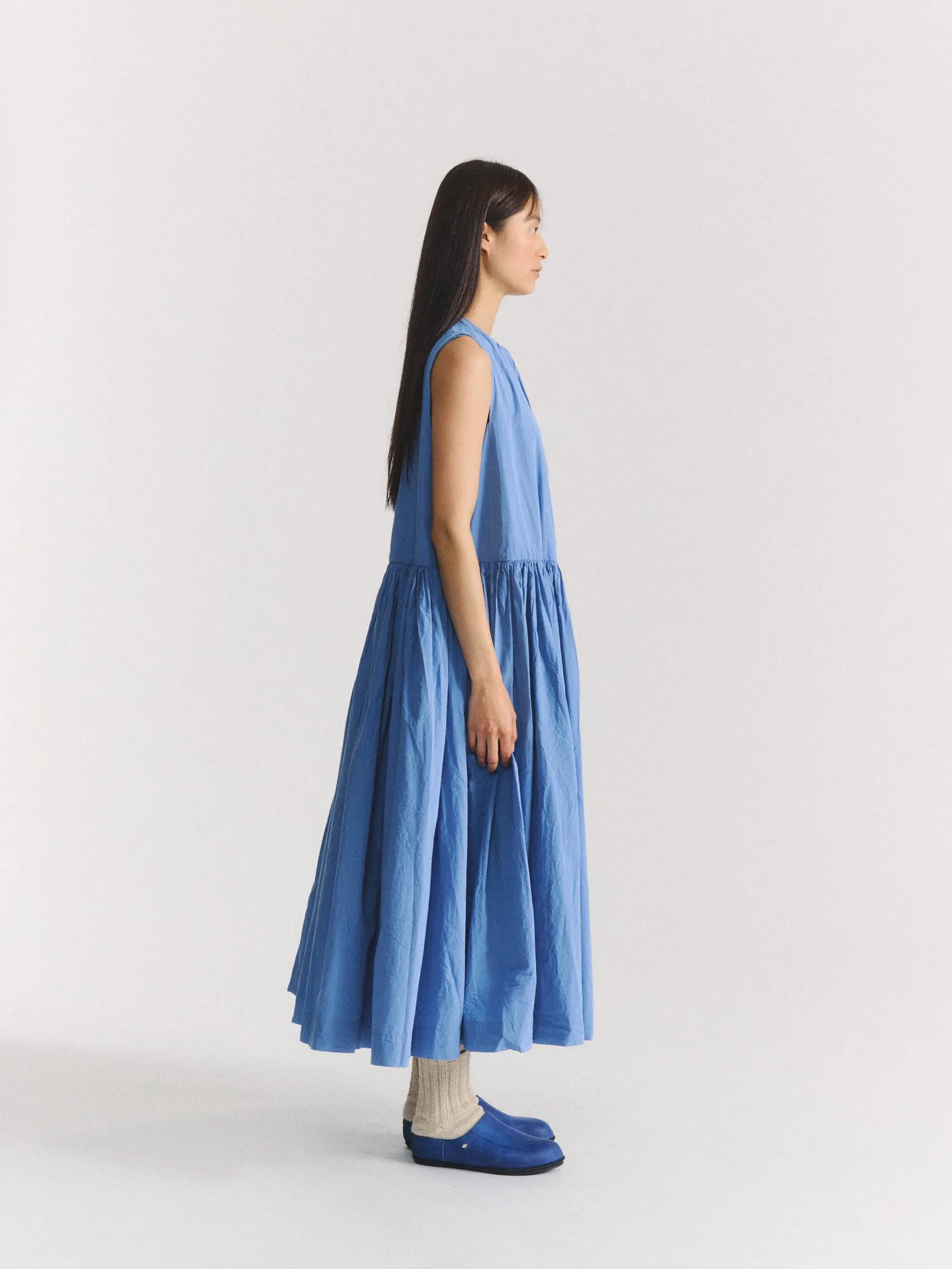 POMME RUCHEE DRESS - CHALK POPLIN - L BLUE sold by Casey Casey product image thumbnail 3