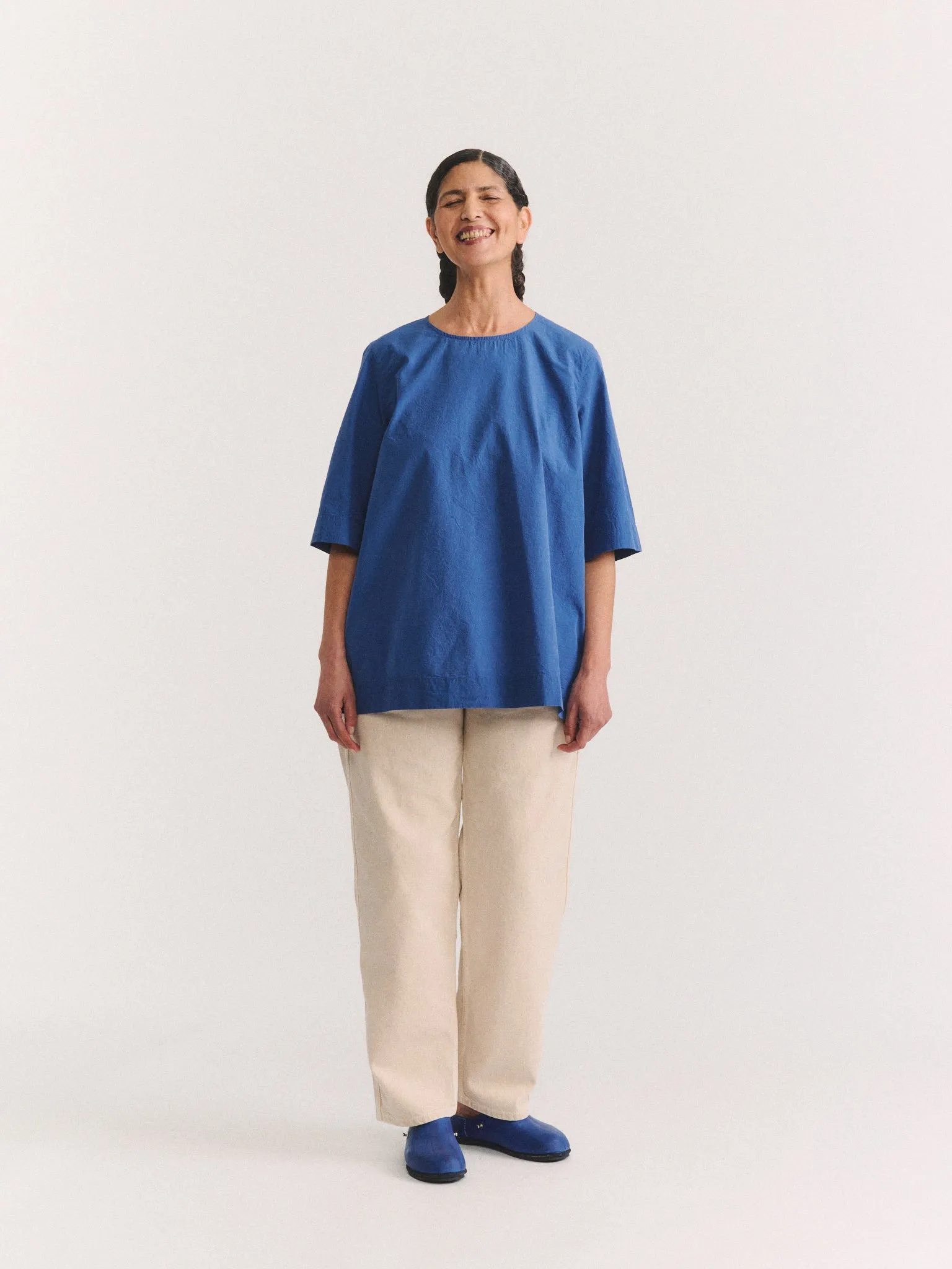 SIMPLE TOP - CHALK POPLIN - M BLUE sold by Casey Casey