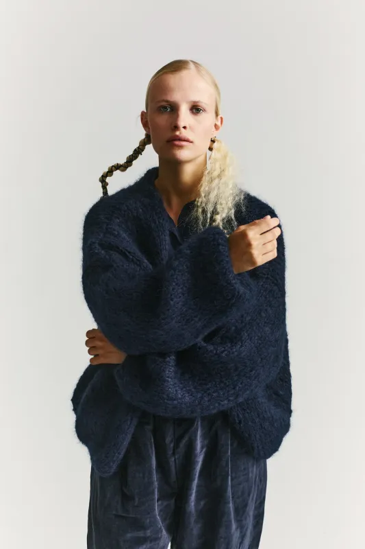 SHORT CARDIGAN - MOHAIR - NAVY made by Casey Casey