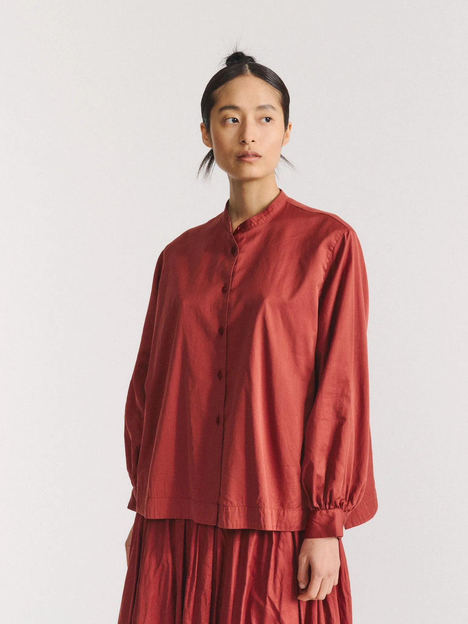 BIGGY GRANDAD SHIRT - TWILL COT SILK - BRICK sold by Casey Casey