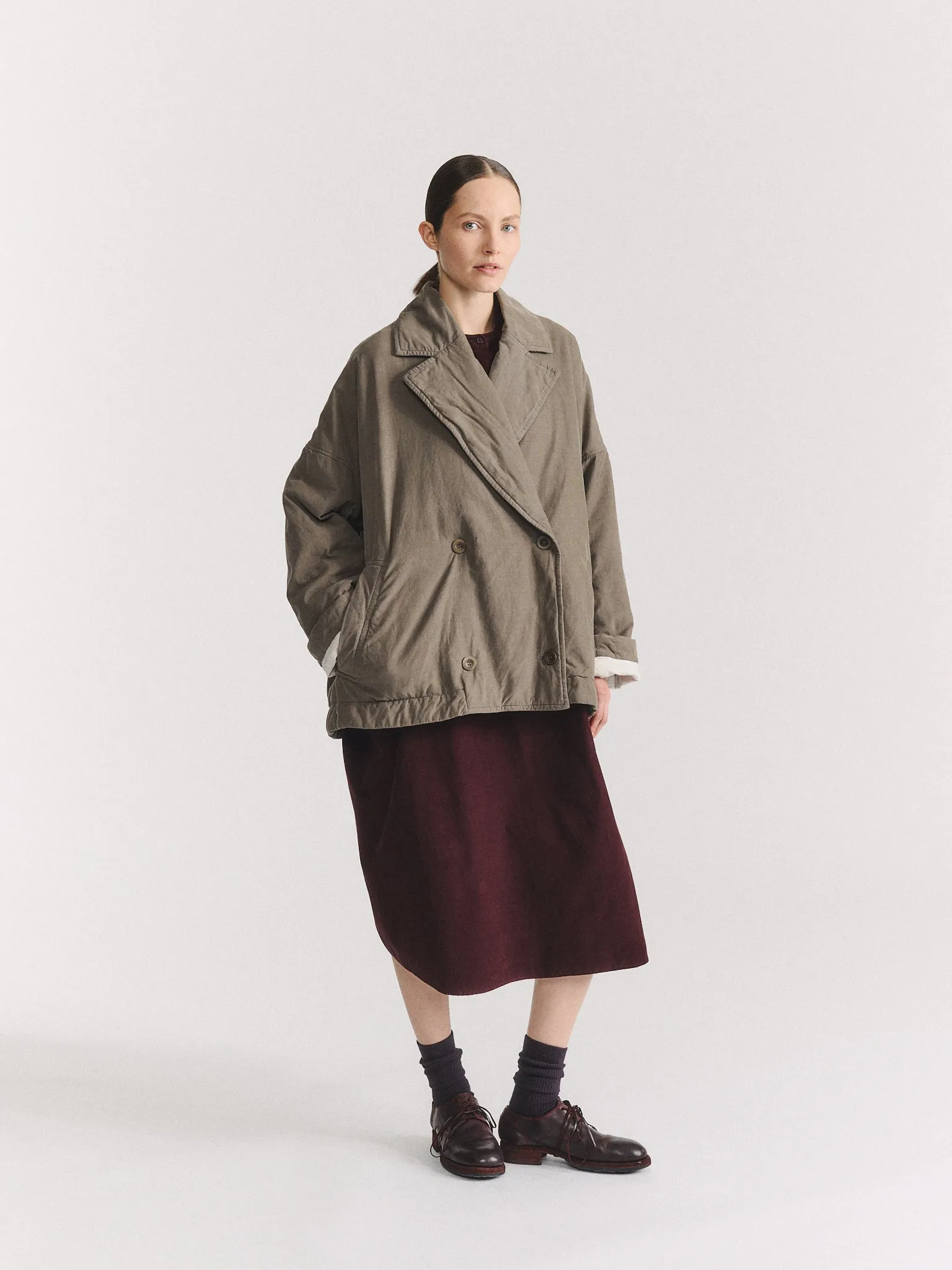 LUNA SHORT COAT - PIN CORD - LIGHT KHAKI sold by Casey Casey