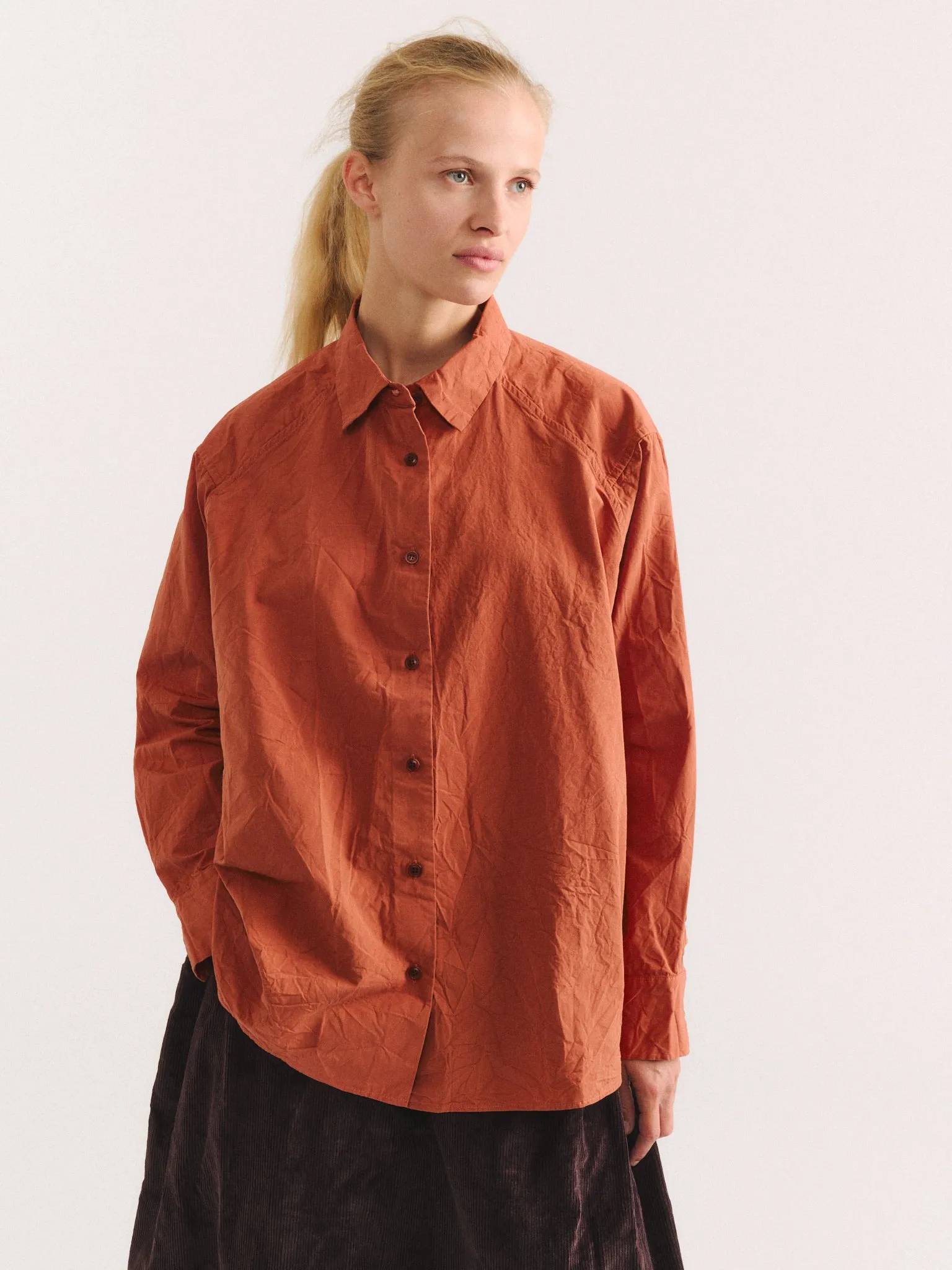 DRAYS TRAVAIL SHIRT - PAPER COT - BRICK sold by Casey Casey