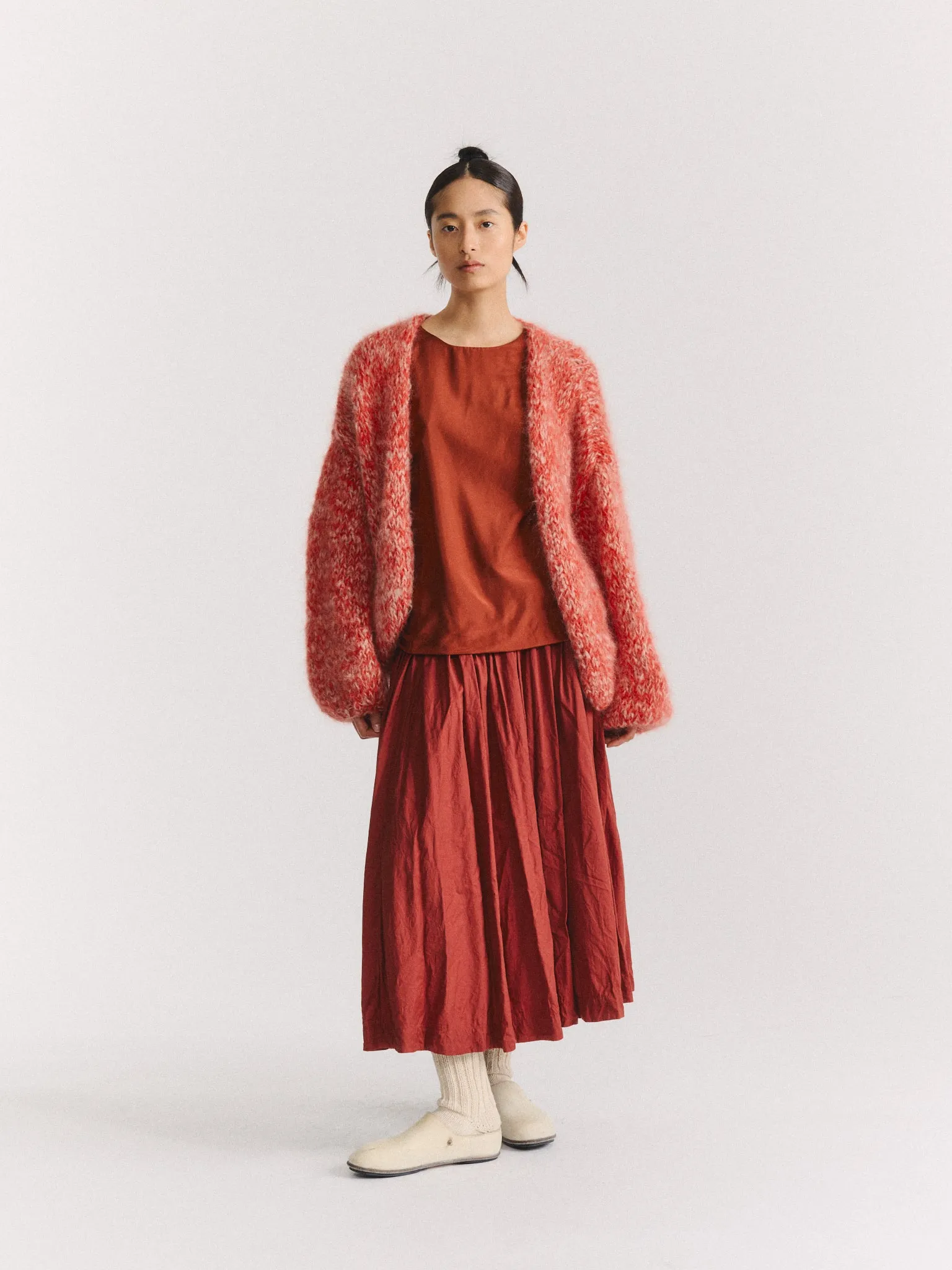 SHORT CARDIGAN - MOHAIR - ECRU/CORAIL sold by Casey Casey