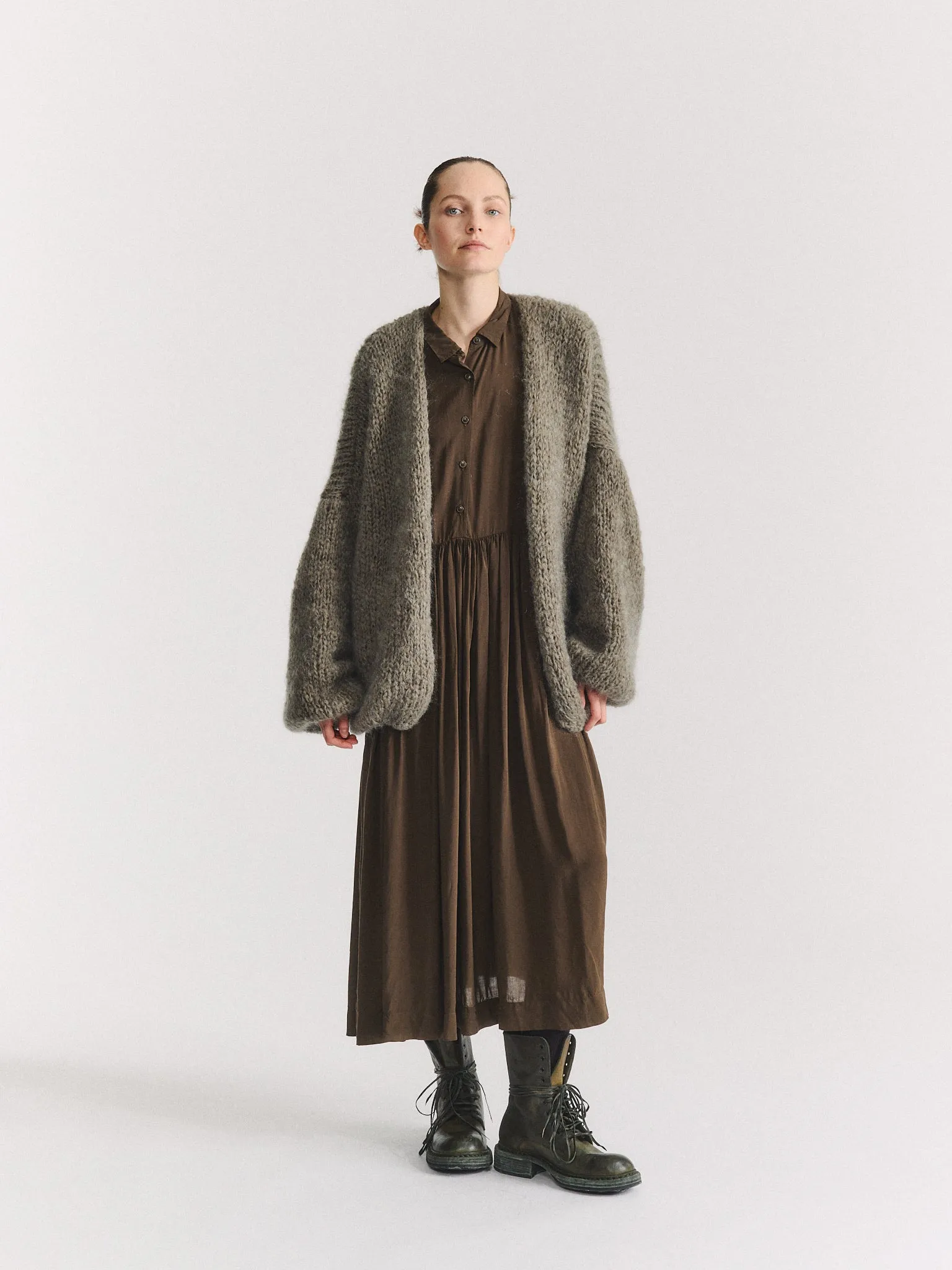 SHORT CARDIGAN - MOHAIR - KHAKI sold by Casey Casey