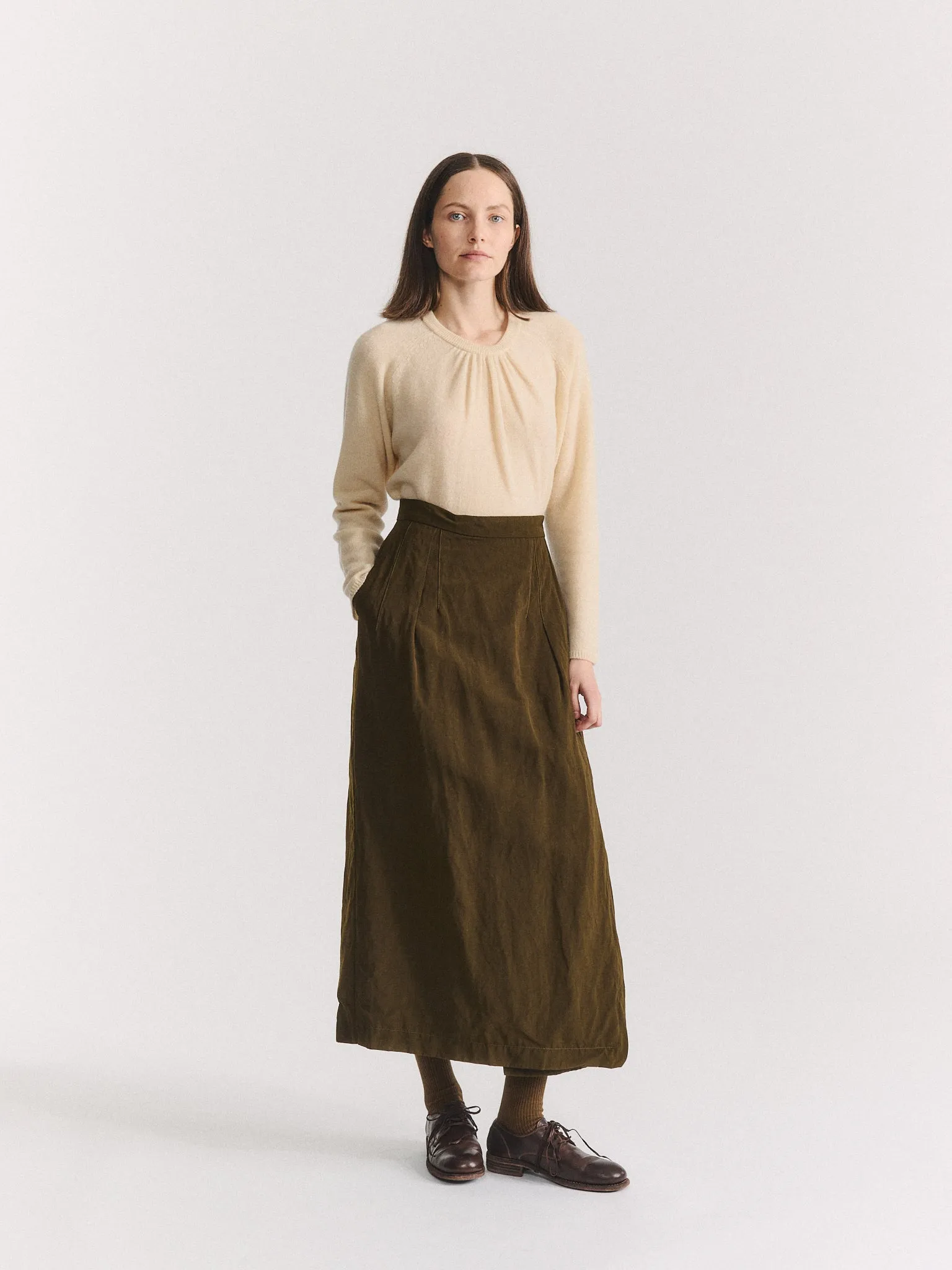 AURELIE SKIRT - DRY WOOL - KHAKI sold by Casey Casey