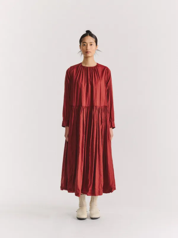 POMME RUCHEE DRESS - TWIL COT SILK - BRICK made by Casey Casey