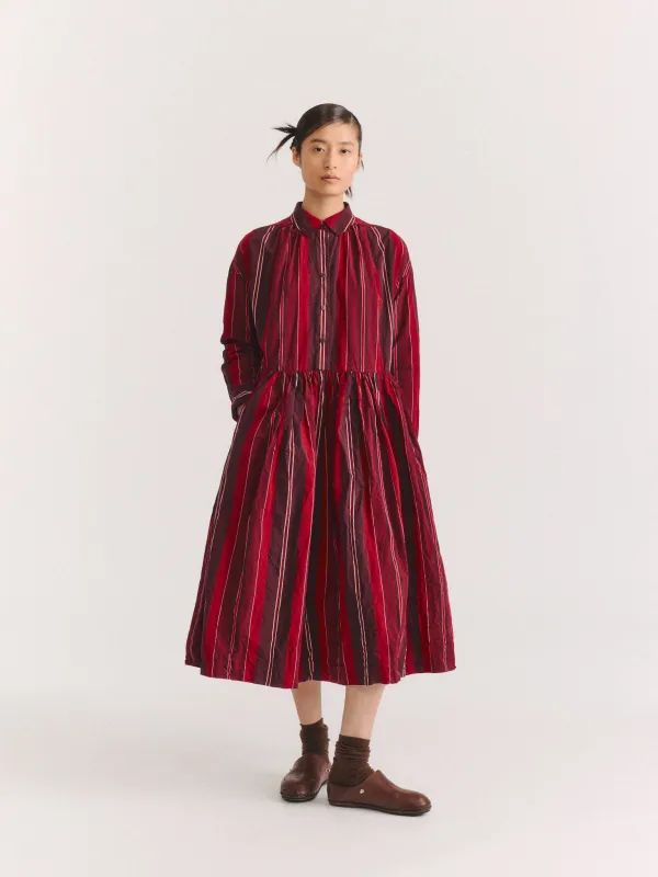 YUKARI DRESS - PAPER COT STRIPE - REDS STRIPES made by Casey Casey