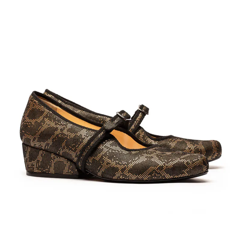 MARY JANE Gold Lattice | Leather Mid Heel sold by Tracey Neuls