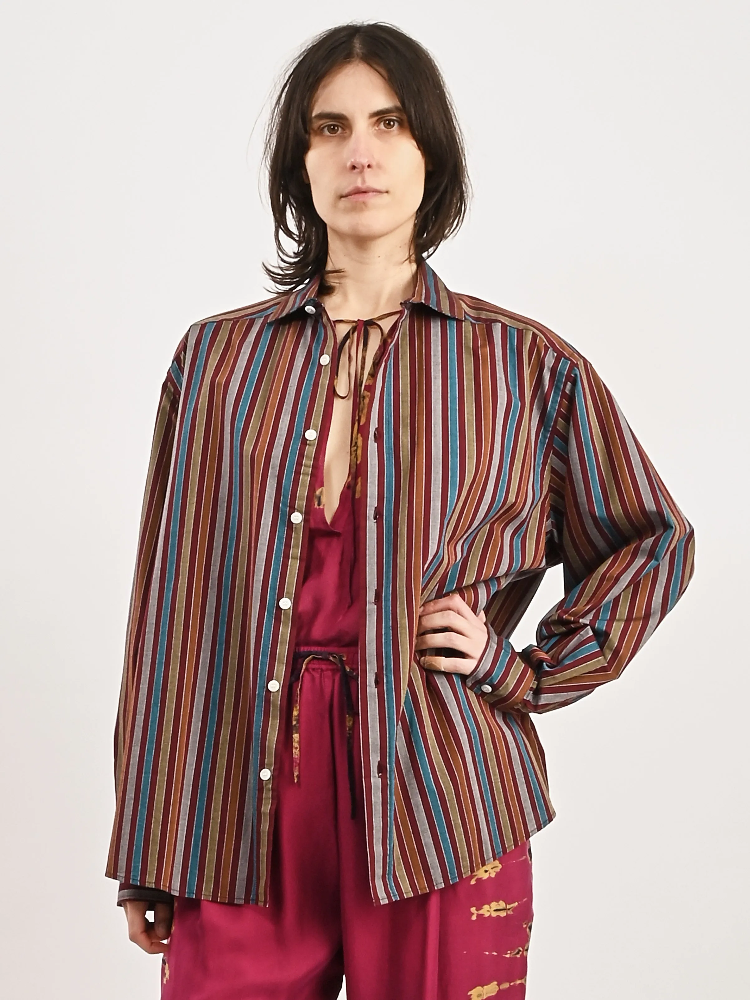 Maroon Multi Stripe Claude Shirt sold by Frances May Houseline product image thumbnail 2