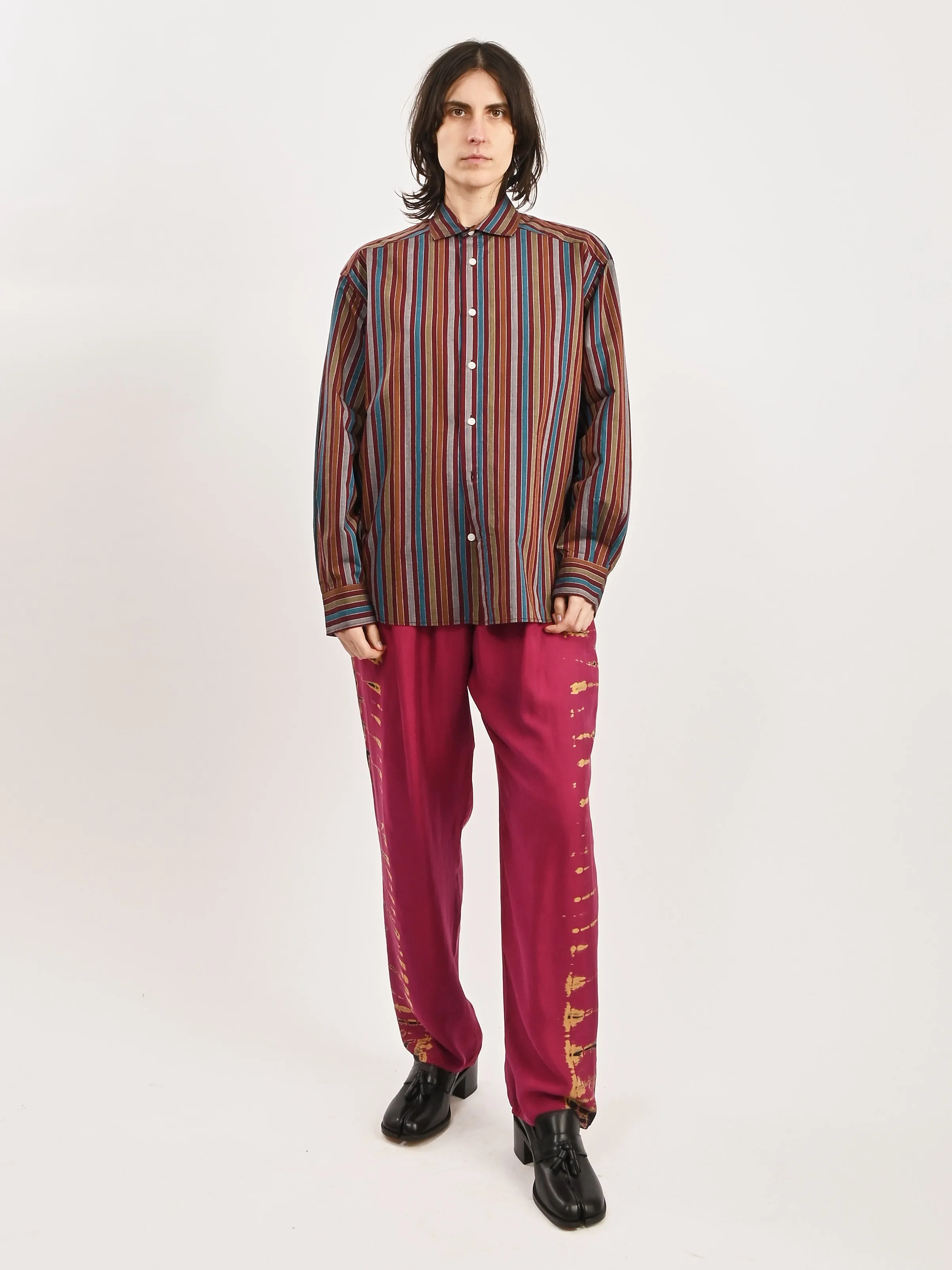 Maroon Multi Stripe Claude Shirt sold by Frances May Houseline