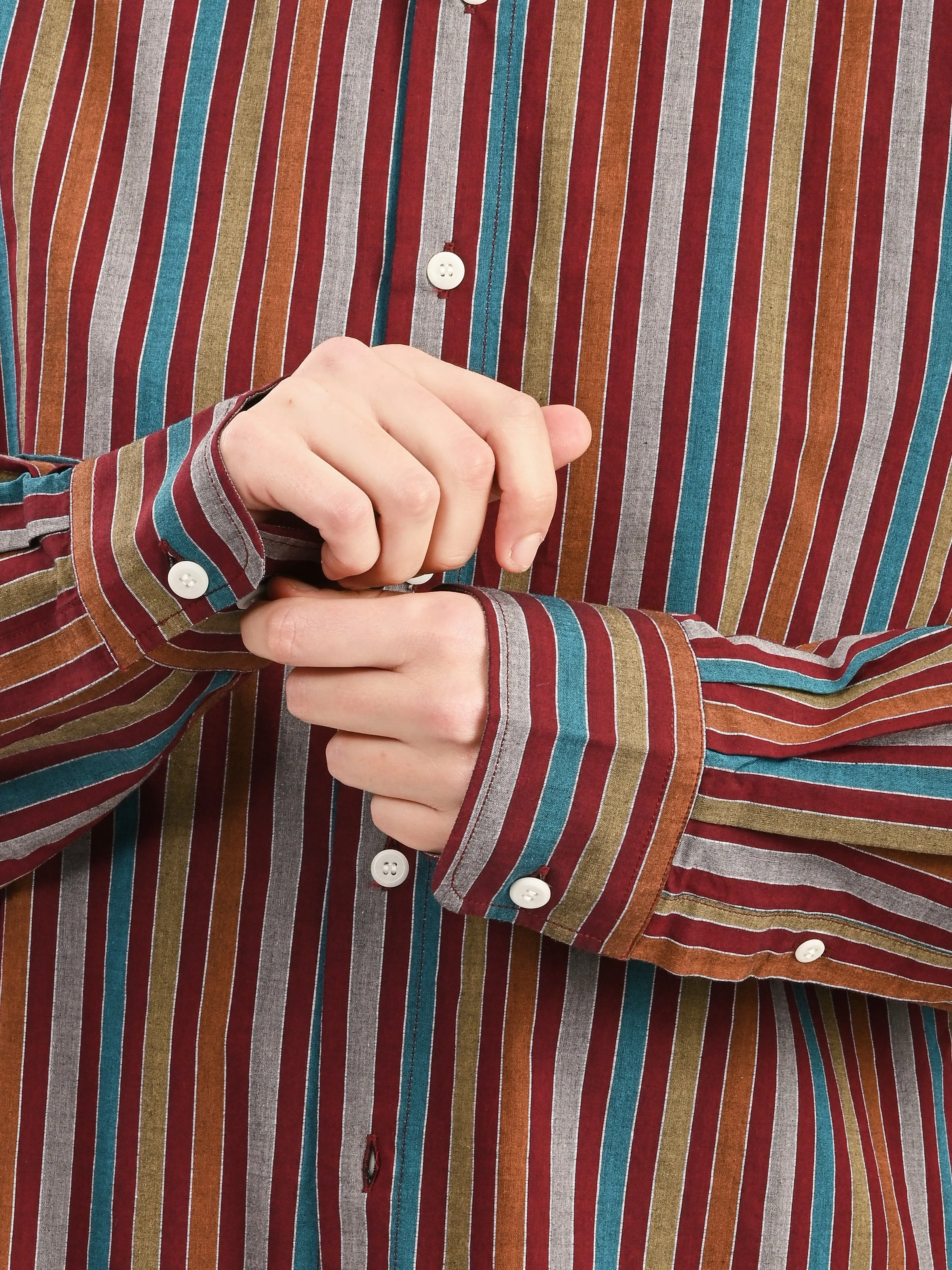 Maroon Multi Stripe Claude Shirt sold by Frances May Houseline product image thumbnail 4
