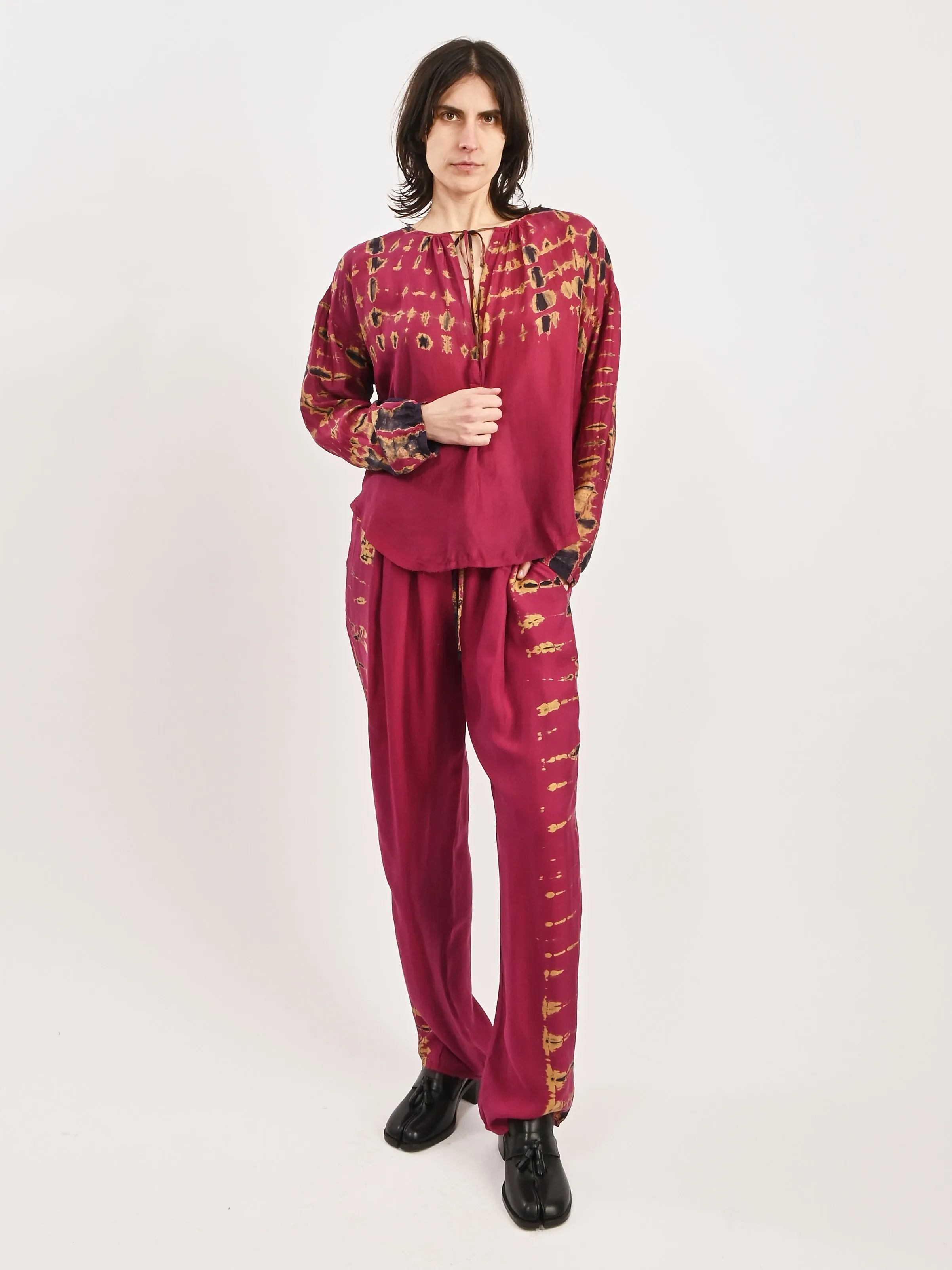 Fuchsia Poet Blouse sold by Frances May Houseline
