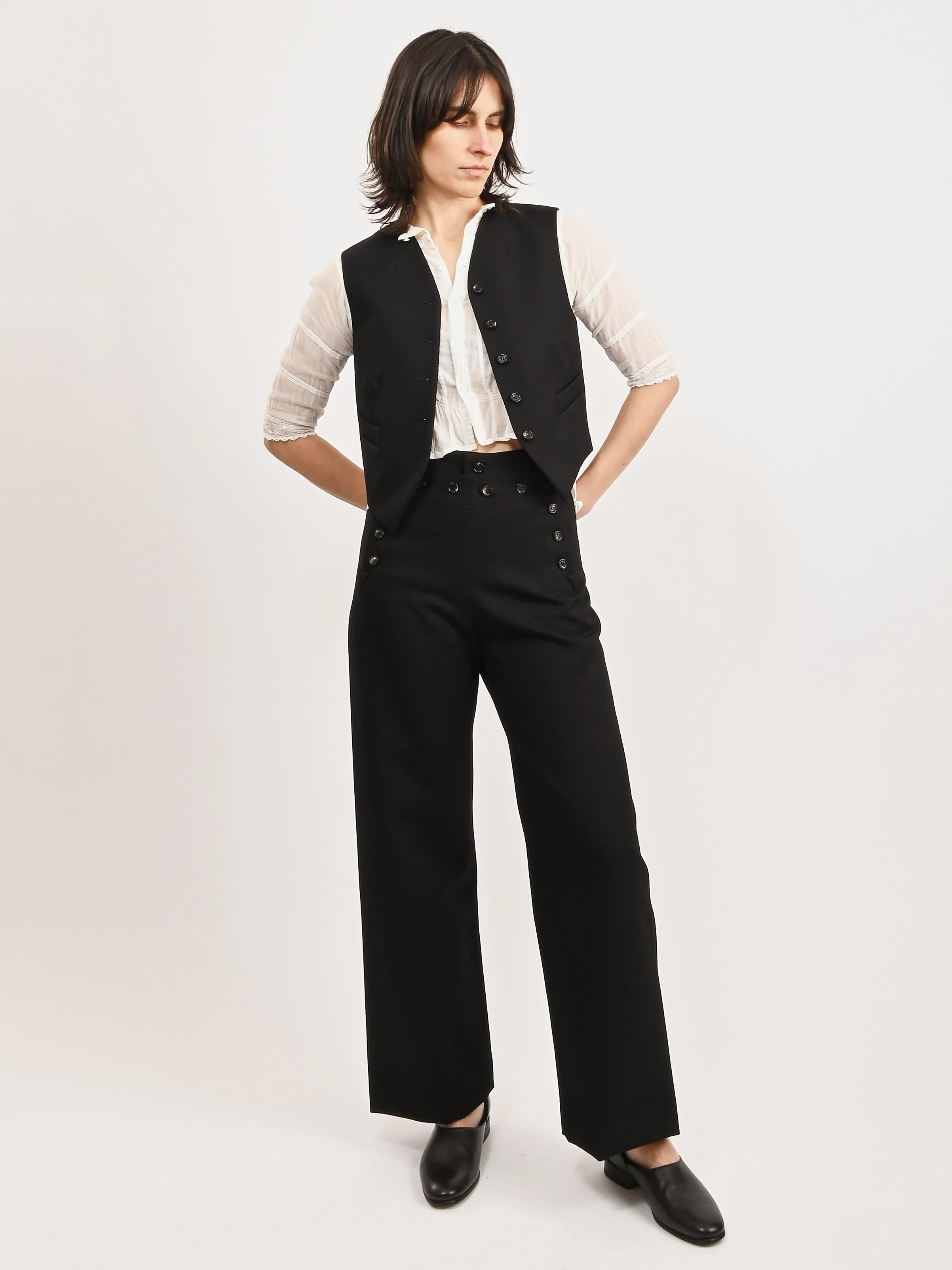 Black Riding Twill Waistcoat sold by Frances May Houseline