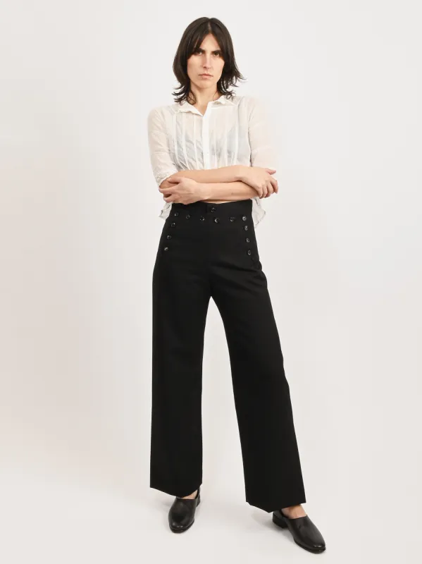 Black Riding Twill Sailor Trouser sold by Frances May Houseline
