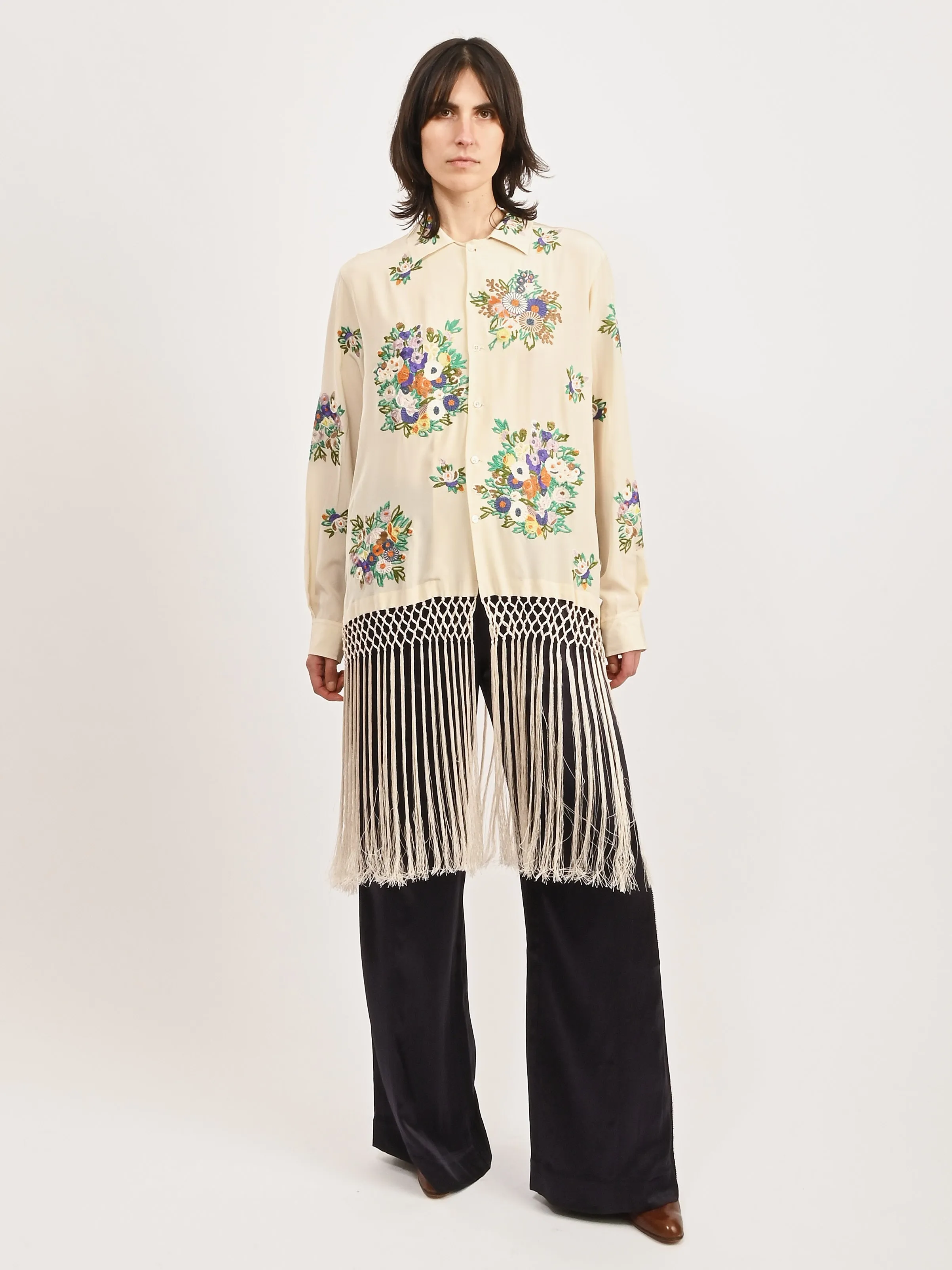 Cream/Multi Flower Language Shirt sold by Frances May Houseline