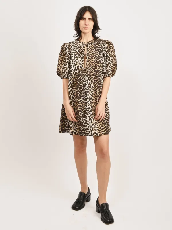 Leopard Printed Cotton Tie String Mini Dress sold by Frances May Houseline