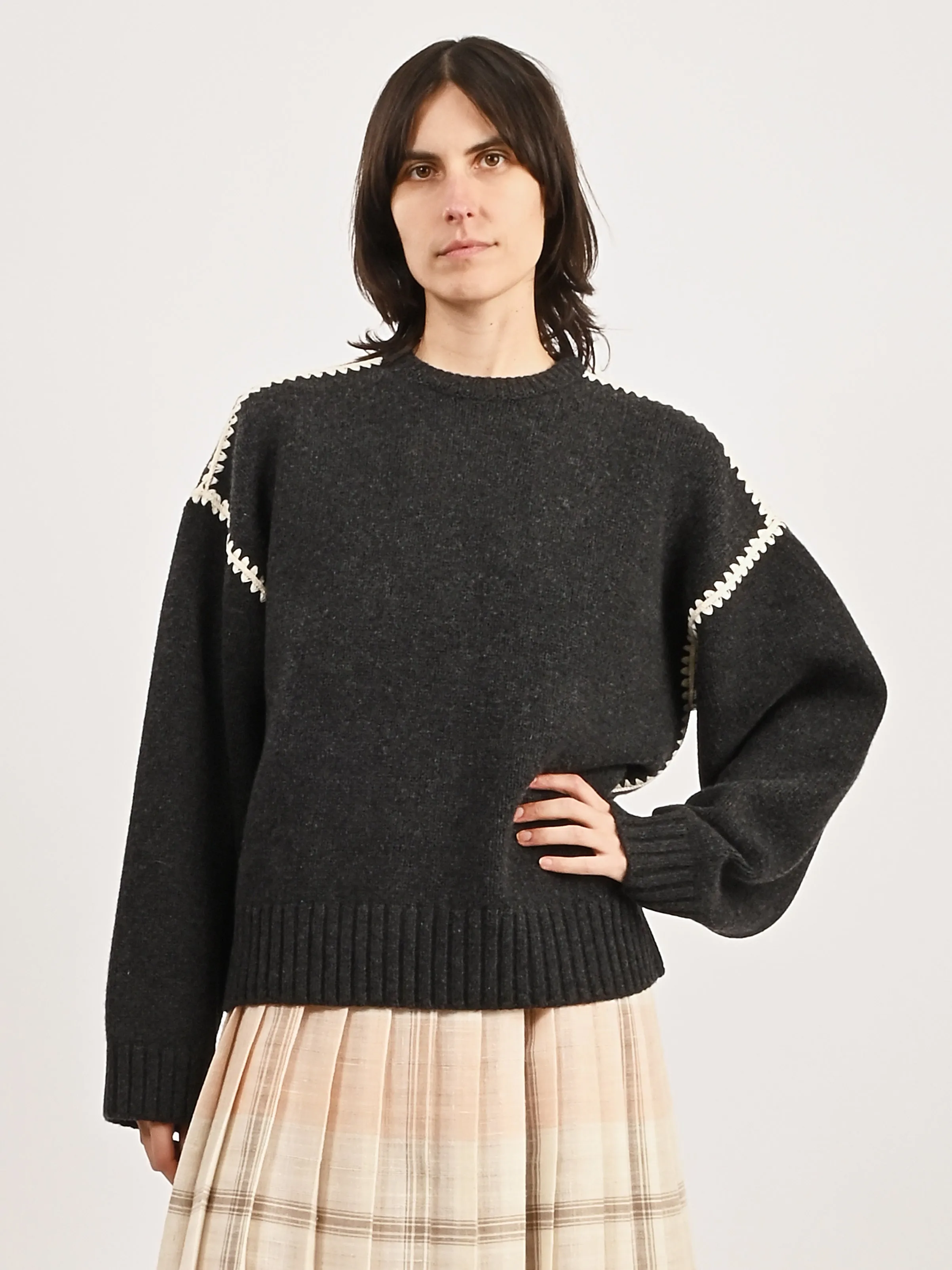 Grey Melange Embroidered Wool Cashmere Knit sold by Frances May Houseline product image thumbnail 2