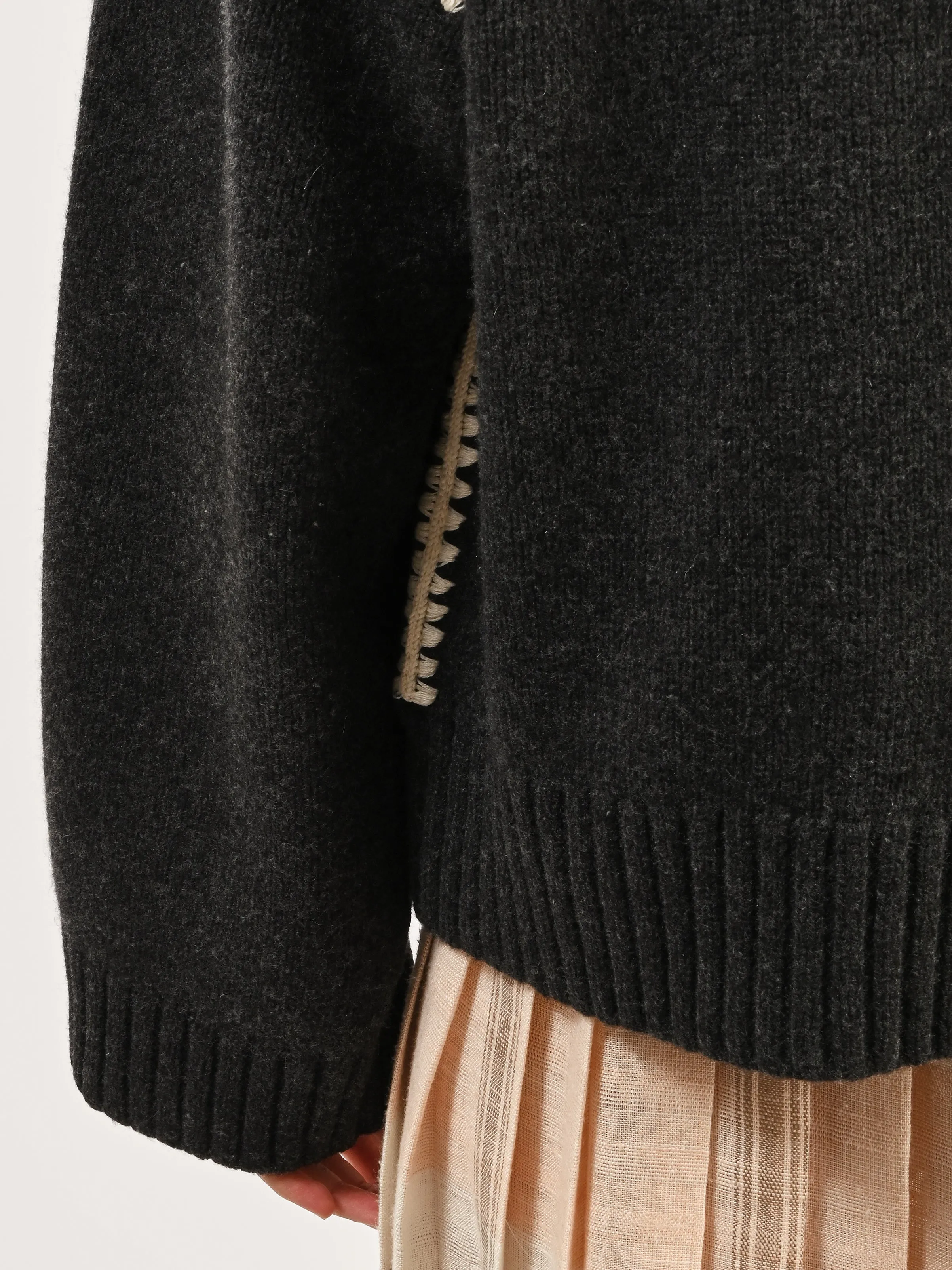 Grey Melange Embroidered Wool Cashmere Knit sold by Frances May Houseline product image thumbnail 5