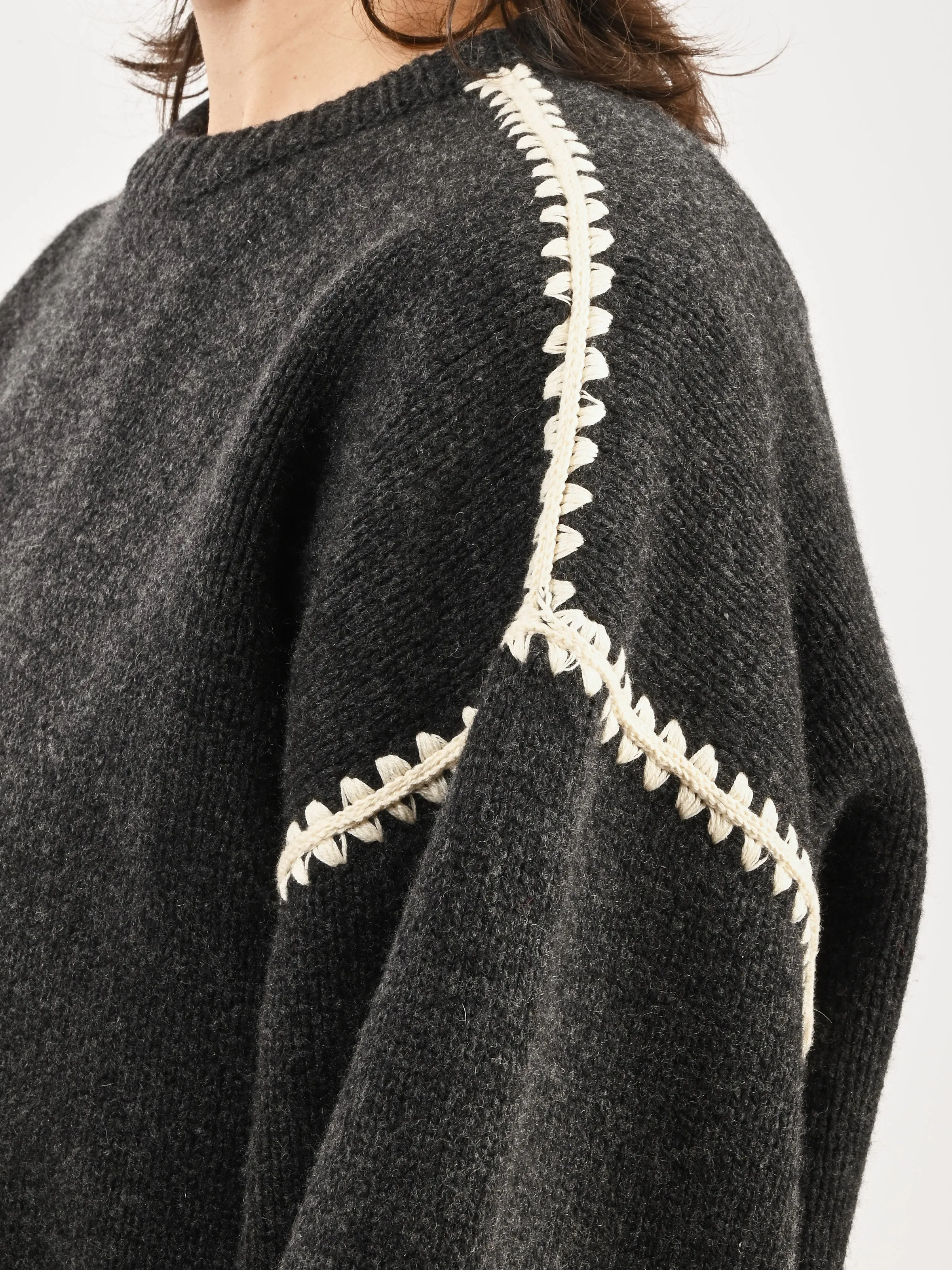 Grey Melange Embroidered Wool Cashmere Knit sold by Frances May Houseline product image thumbnail 3