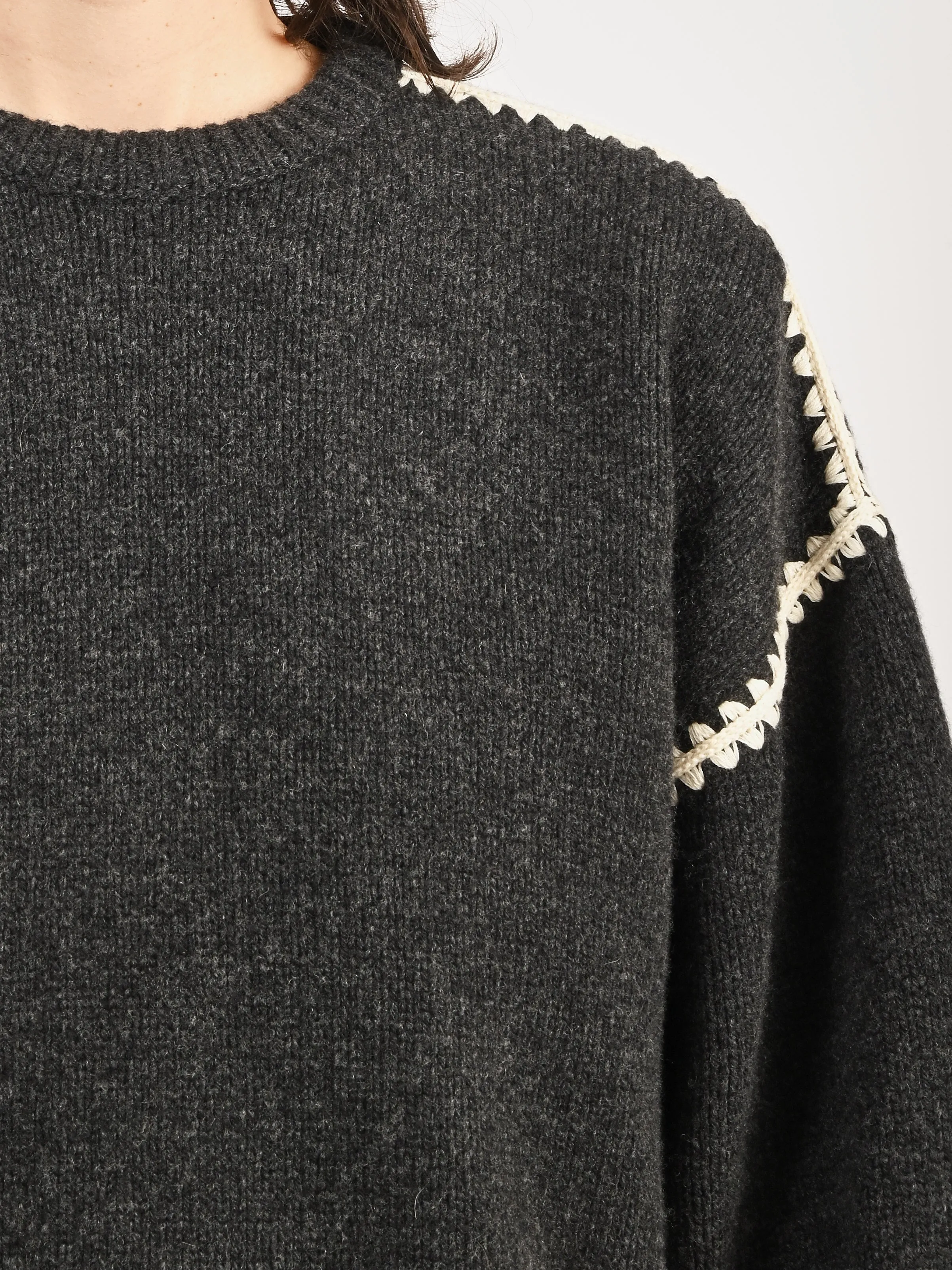 Grey Melange Embroidered Wool Cashmere Knit sold by Frances May Houseline product image thumbnail 4
